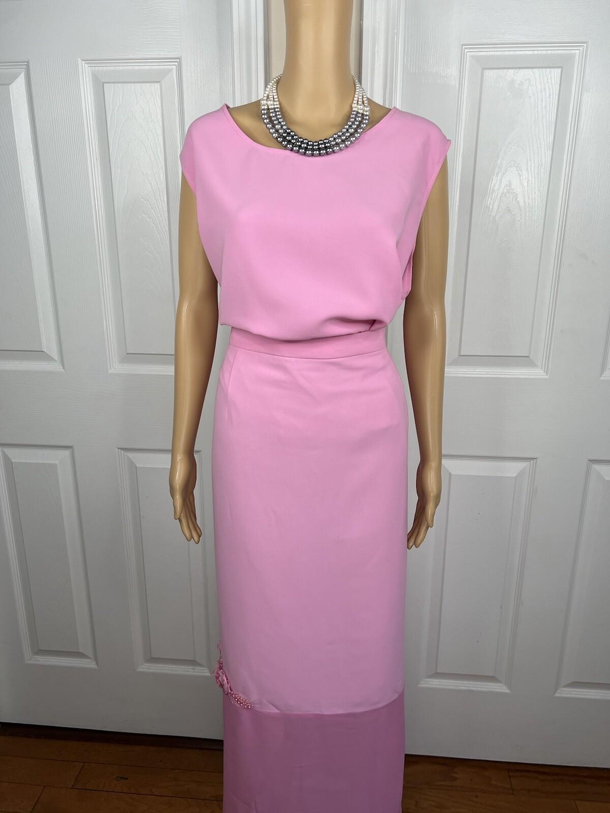 Nina Rossi Polyester Skirt Suit Top Size 22 Pink Ruffle Beaded Lined Women 3PC