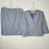 Le Suit Polyester Skirt Suit 18 Blue White Collarless 3/4 Sleeve Pockets 2pc