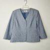 Le Suit Polyester Skirt Suit 18 Blue White Collarless 3/4 Sleeve Pockets 2pc