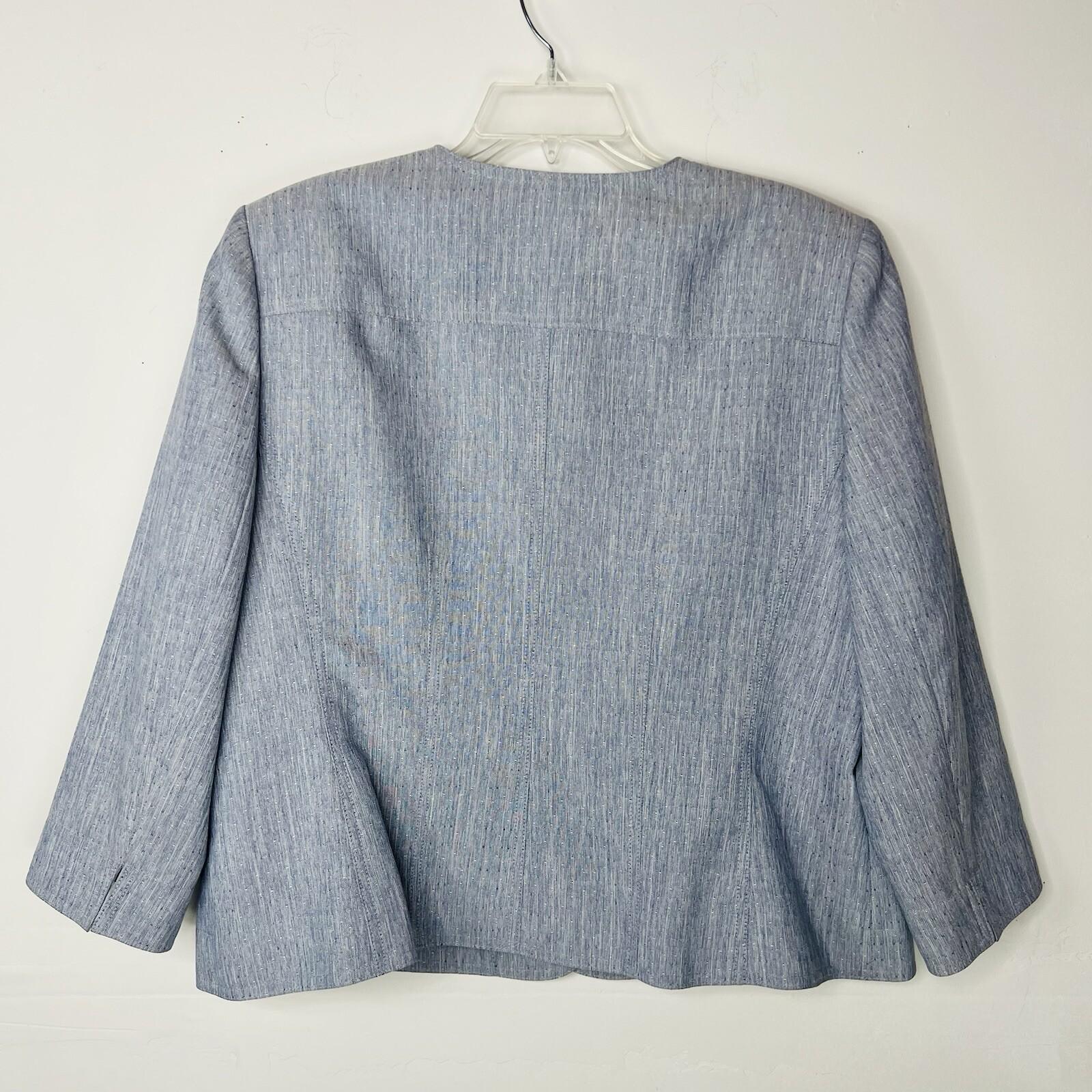 Le Suit Polyester Skirt Suit 18 Blue White Collarless 3/4 Sleeve Pockets 2pc