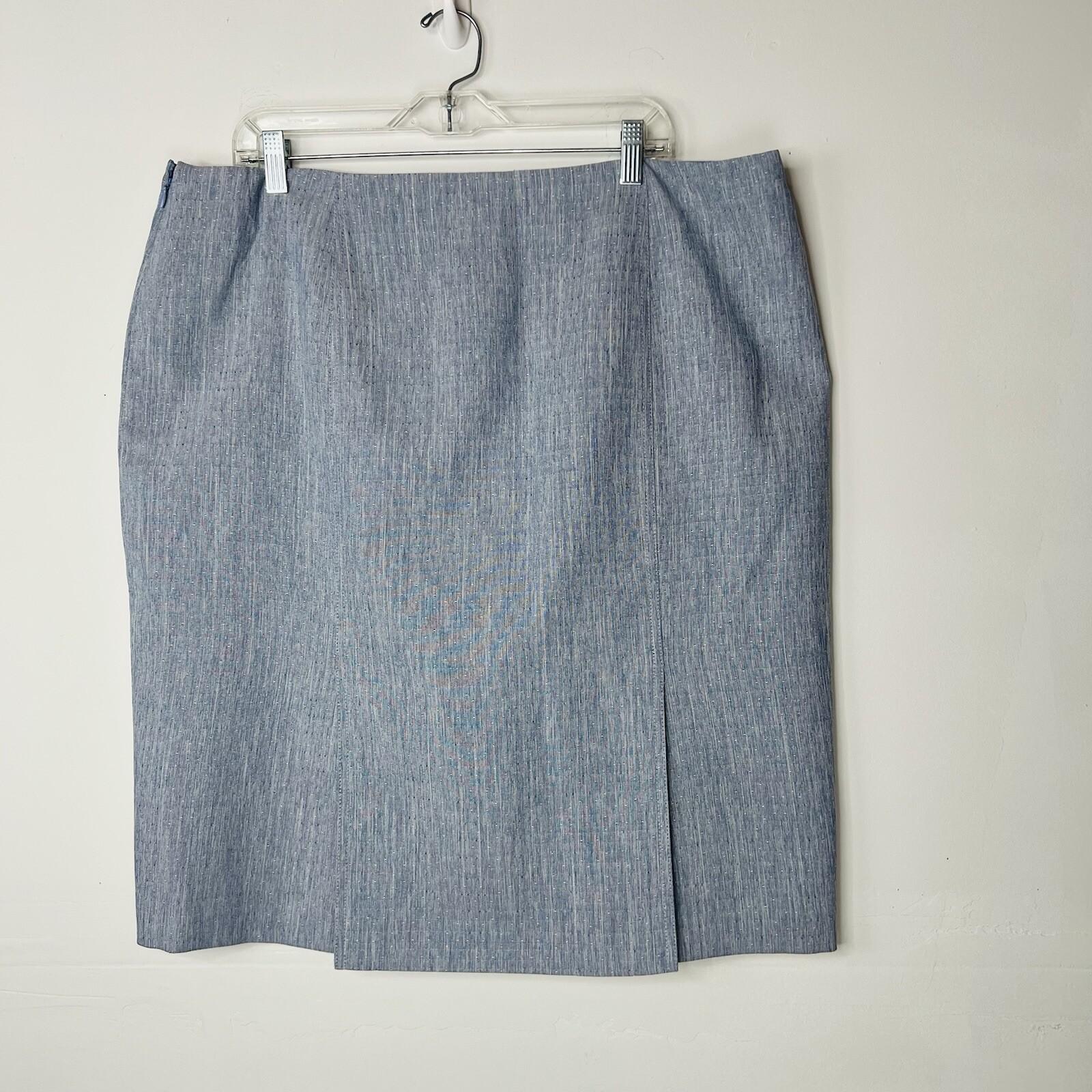 Le Suit Polyester Skirt Suit 18 Blue White Collarless 3/4 Sleeve Pockets 2pc