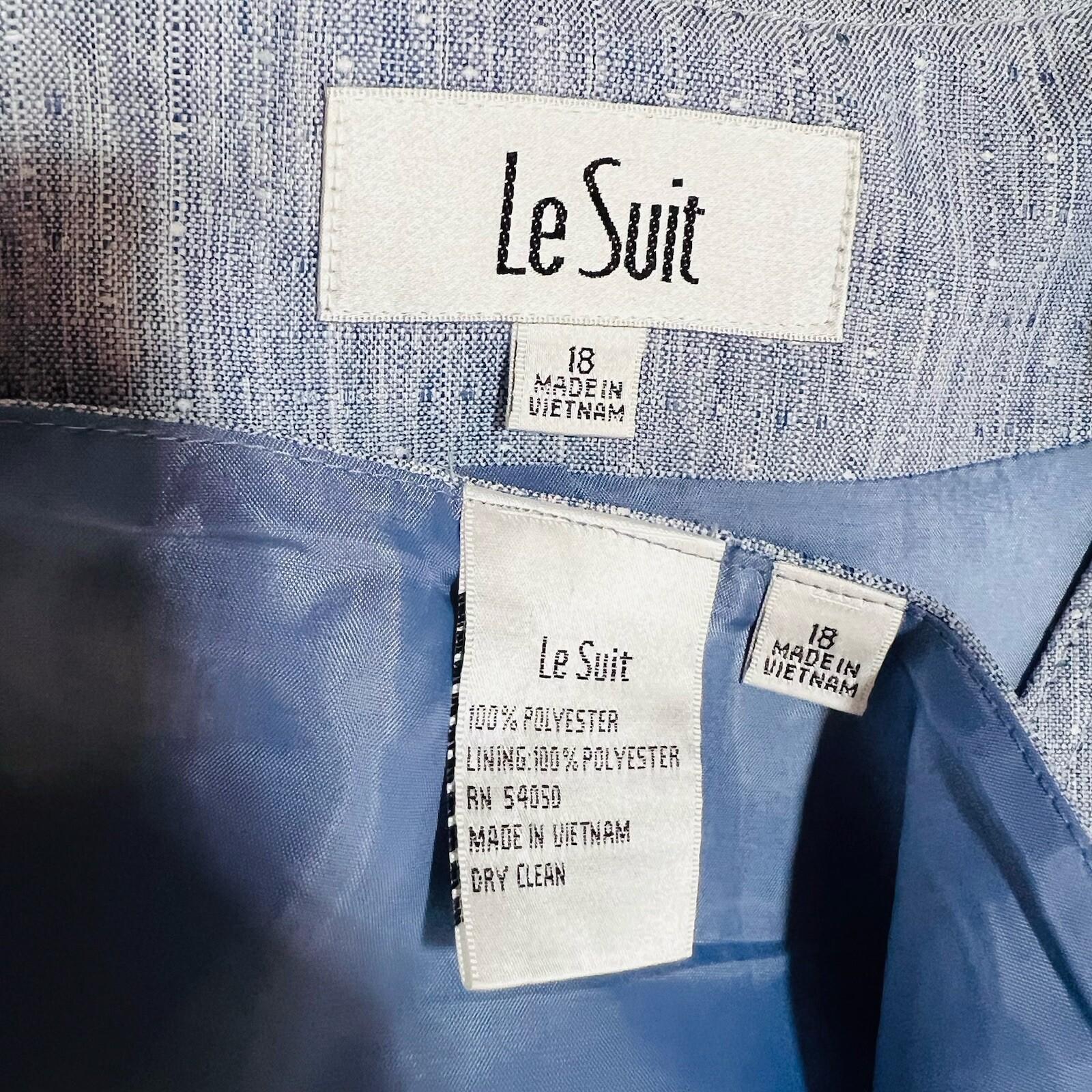 Le Suit Polyester Skirt Suit 18 Blue White Collarless 3/4 Sleeve Pockets 2pc