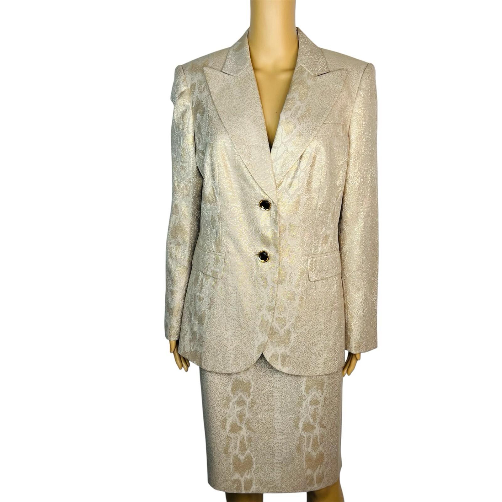 John Meyer Polyester Rayon Metallic Skirt Suit Size 10 Gold Floral Cocktail New