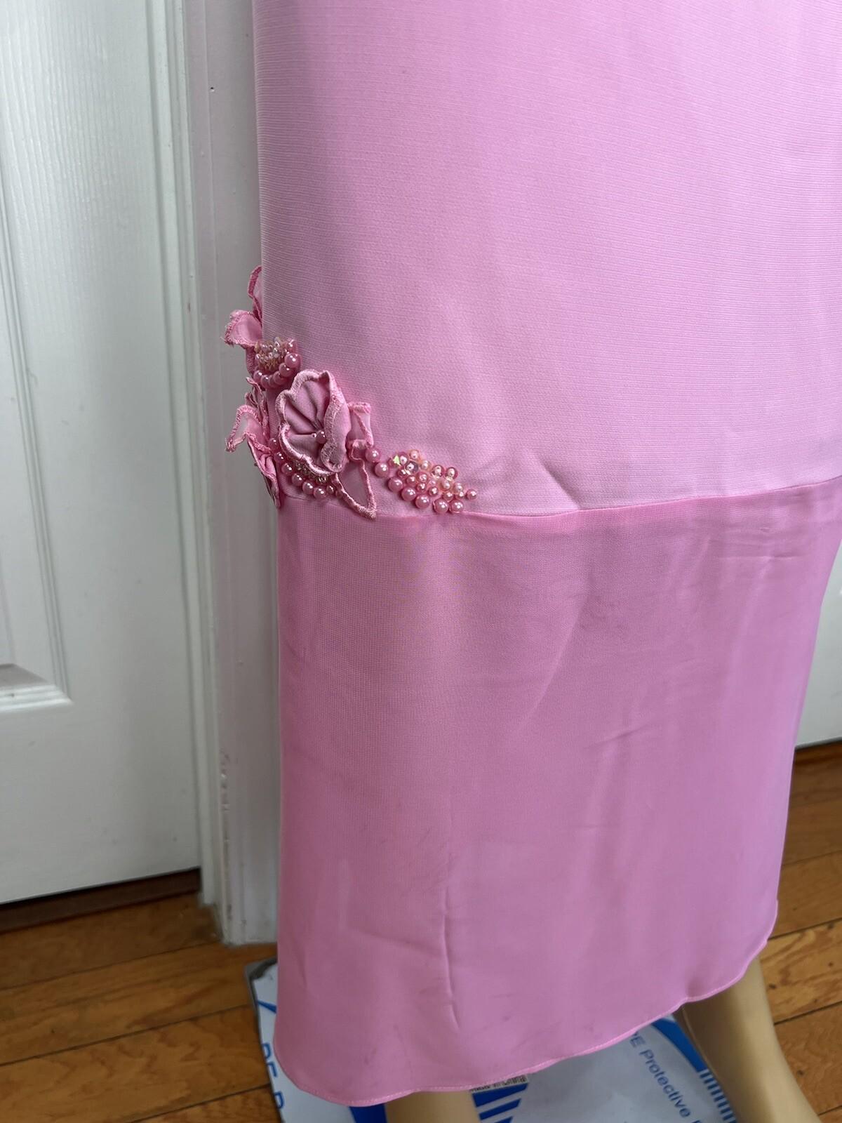 Nina Rossi Polyester Skirt Suit Top Size 22 Pink Ruffle Beaded Lined Women 3PC