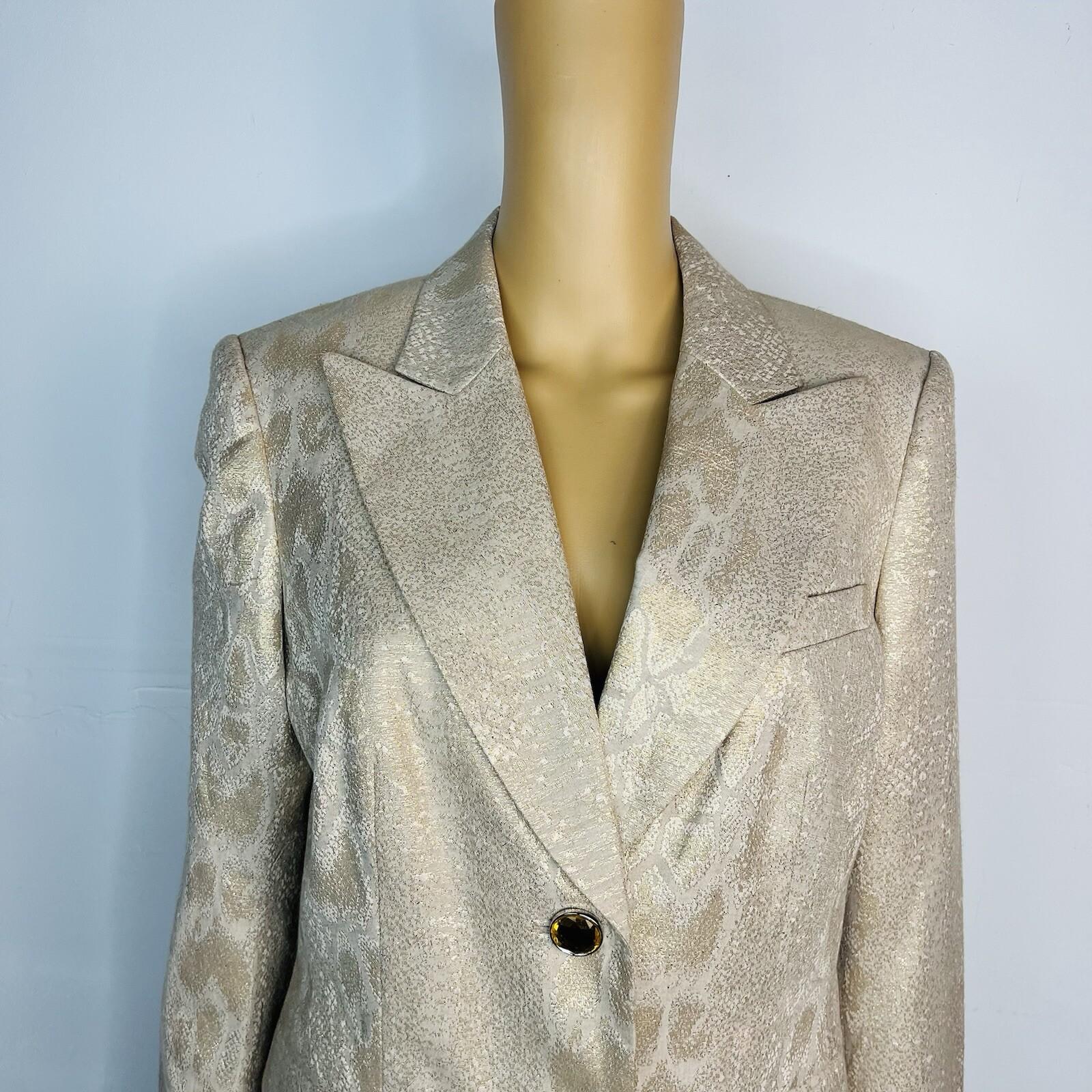 John Meyer Polyester Rayon Metallic Skirt Suit Size 10 Gold Floral Cocktail New