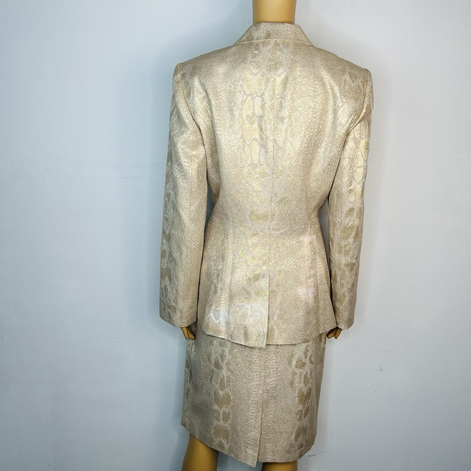 John Meyer Polyester Rayon Metallic Skirt Suit Size 10 Gold Floral Cocktail New