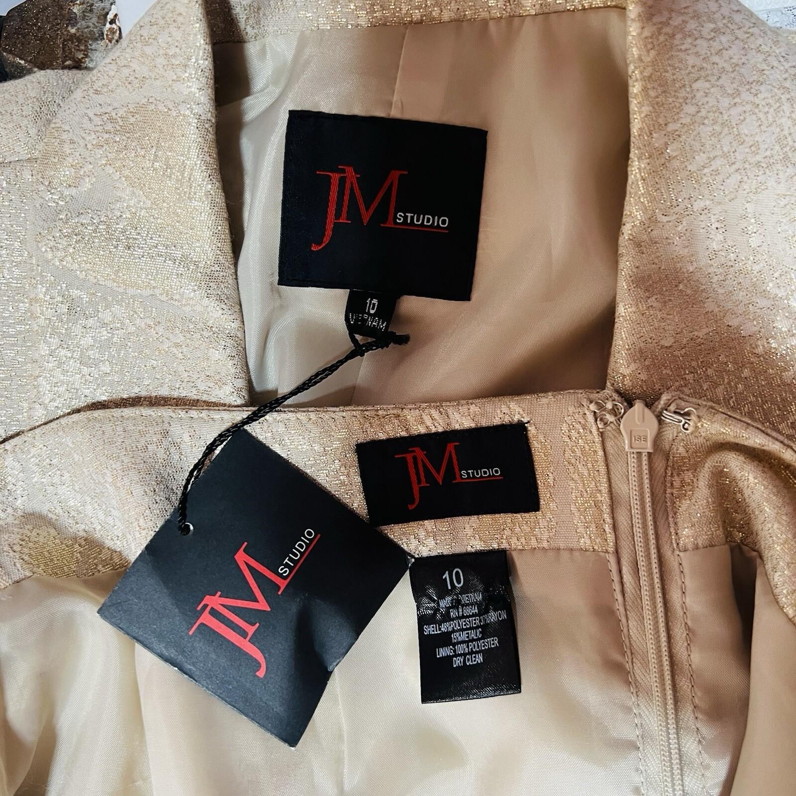 John Meyer Polyester Rayon Metallic Skirt Suit Size 10 Gold Floral Cocktail New