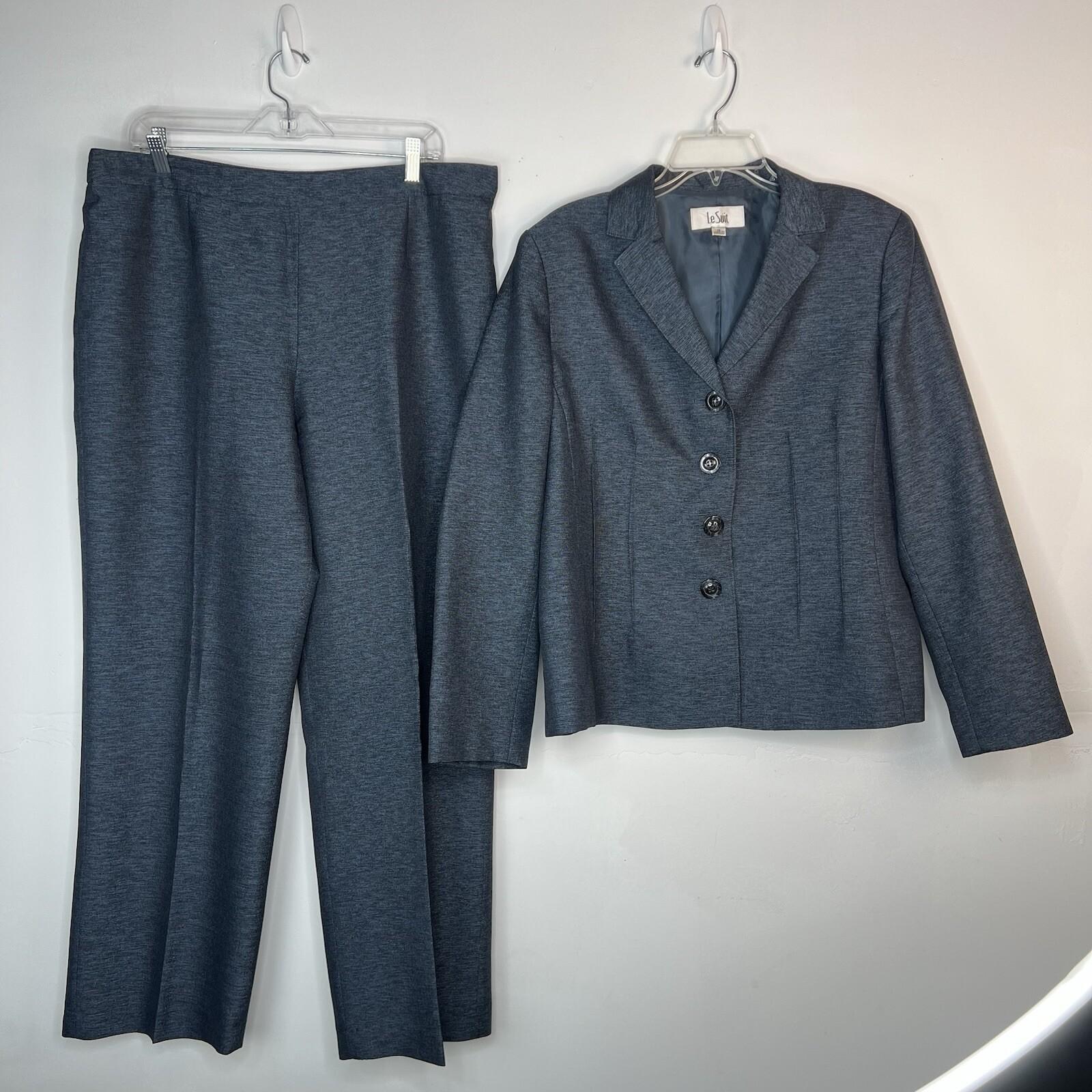 LE SUIT Polyester Metallic Pant Suit Size 16 Blue Lined Notch Collar Career 2PC
