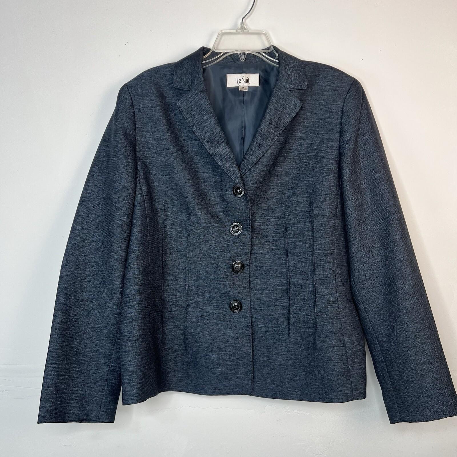 LE SUIT Polyester Metallic Pant Suit Size 16 Blue Lined Notch Collar Career 2PC