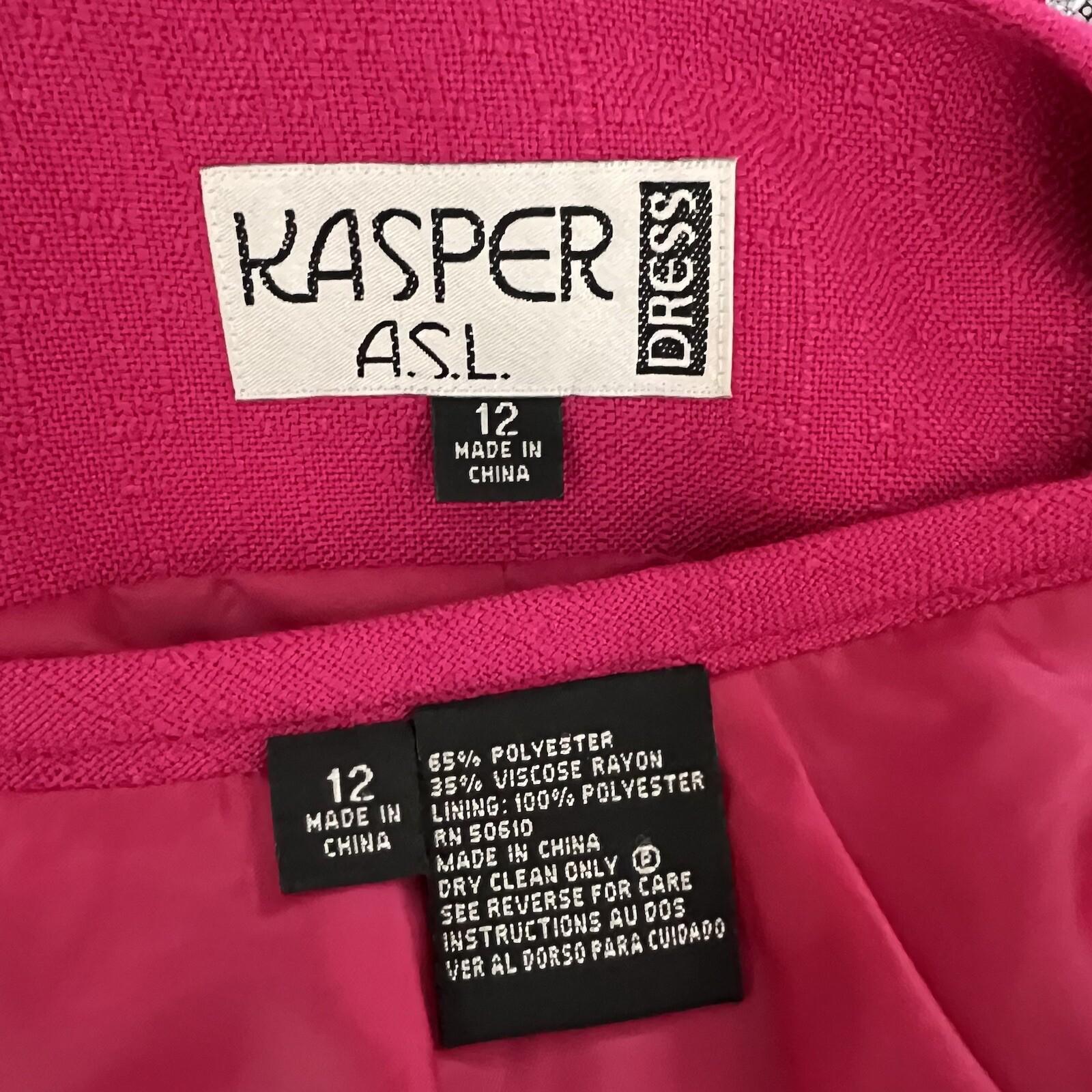 Kasper ASL Viscose Blend Skirt Suit 12 Pink Embroidered Lined Short Sleeve 2PC