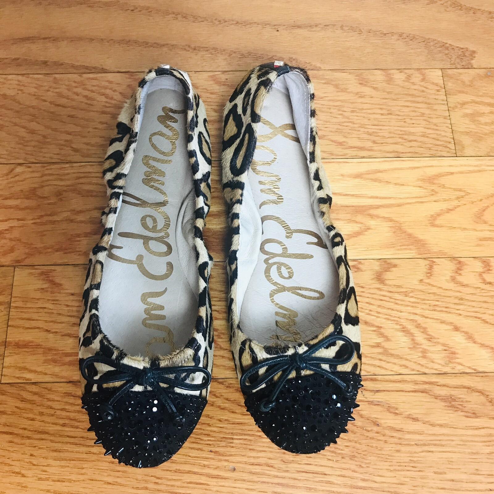 Sam Edelman Women Leather Shoes Size 7M Animal Print Ballet Beaded Slip On Flat