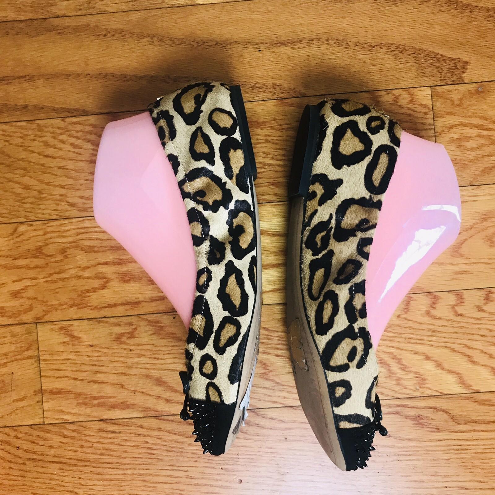 Sam Edelman Women Leather Shoes Size 7M Animal Print Ballet Beaded Slip On Flat