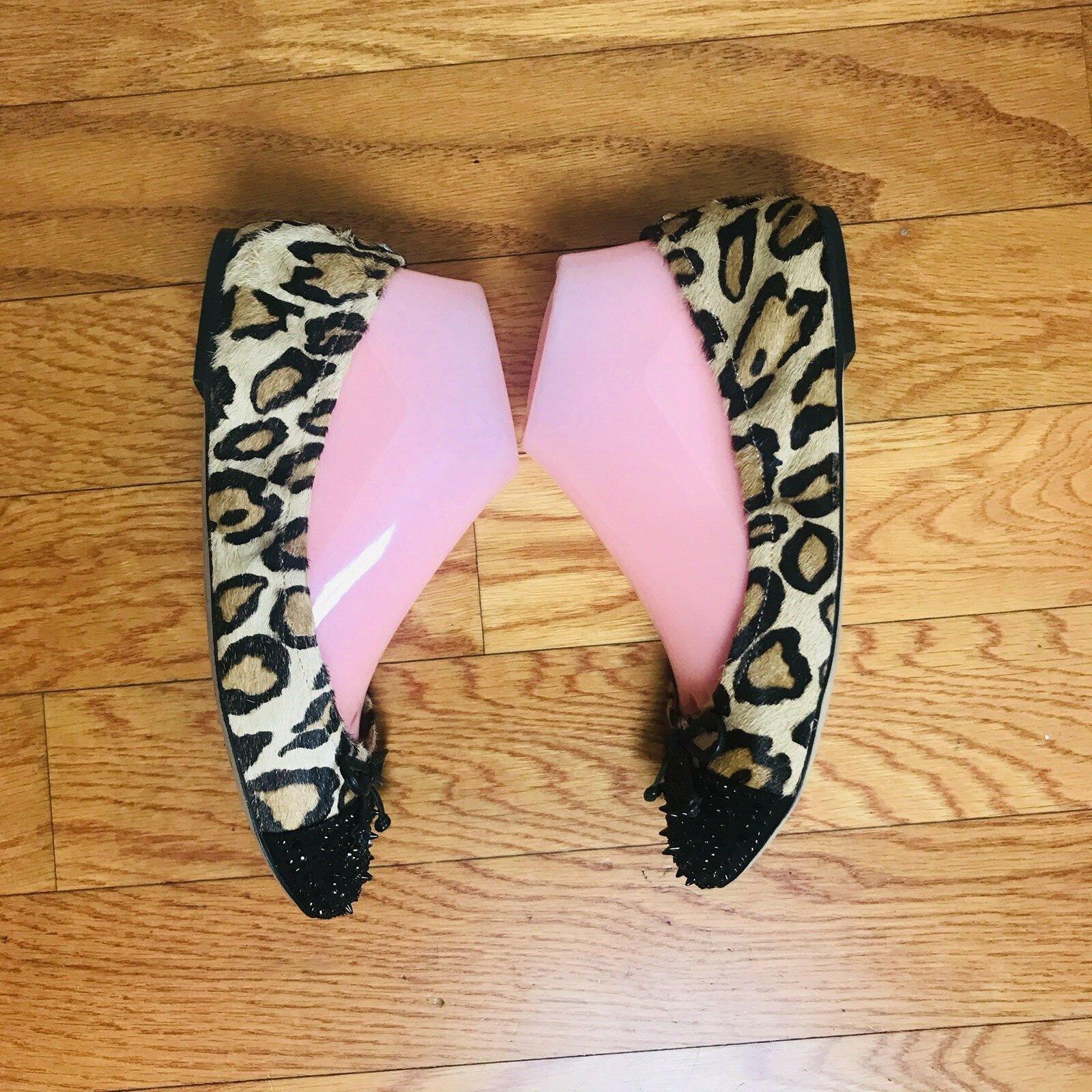 Sam Edelman Women Leather Shoes Size 7M Animal Print Ballet Beaded Slip On Flat