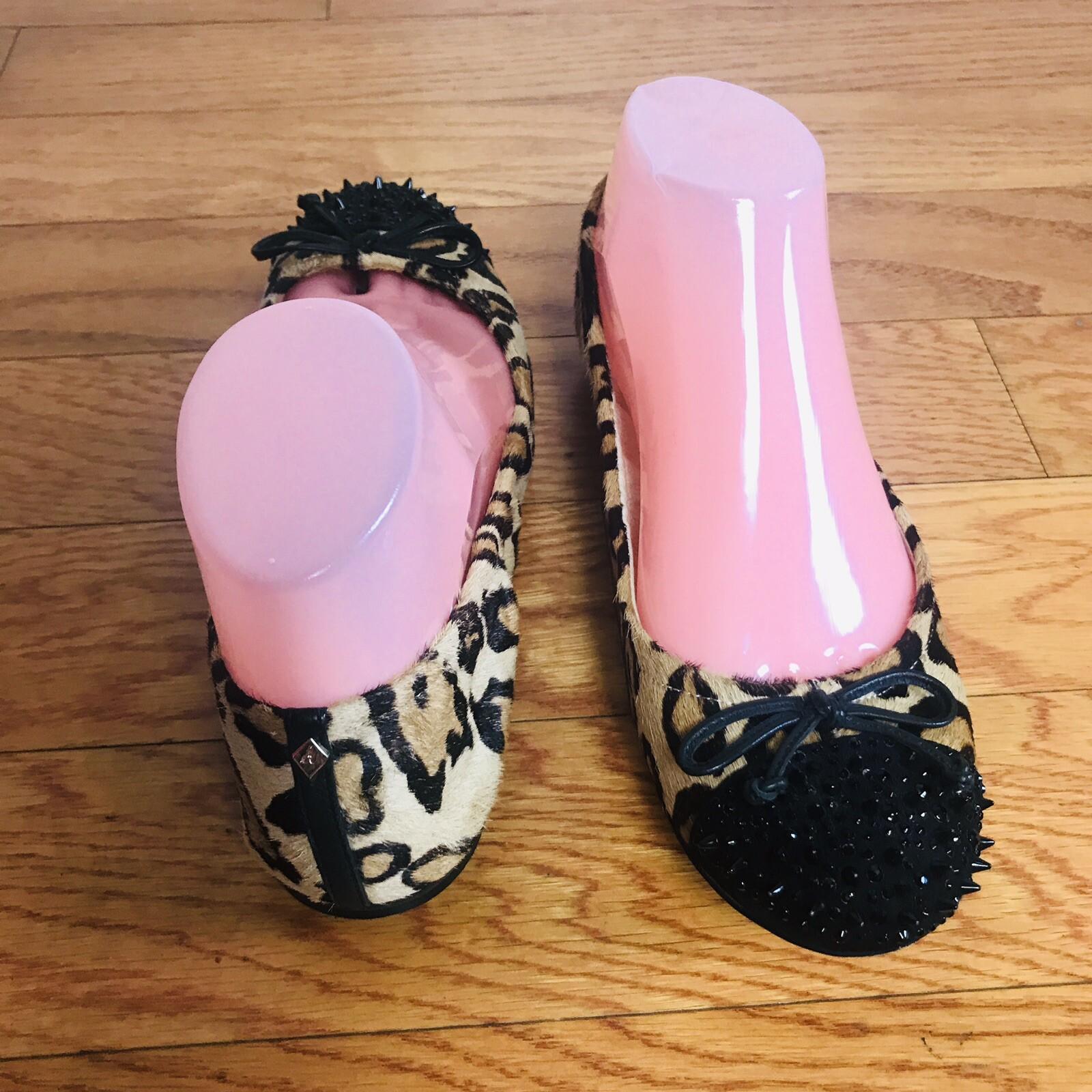 Sam Edelman Women Leather Shoes Size 7M Animal Print Ballet Beaded Slip On Flat