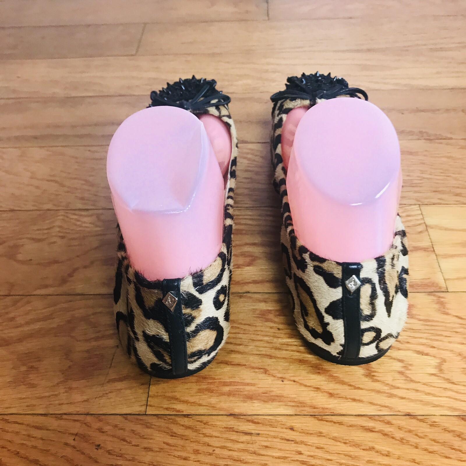 Sam Edelman Women Leather Shoes Size 7M Animal Print Ballet Beaded Slip On Flat