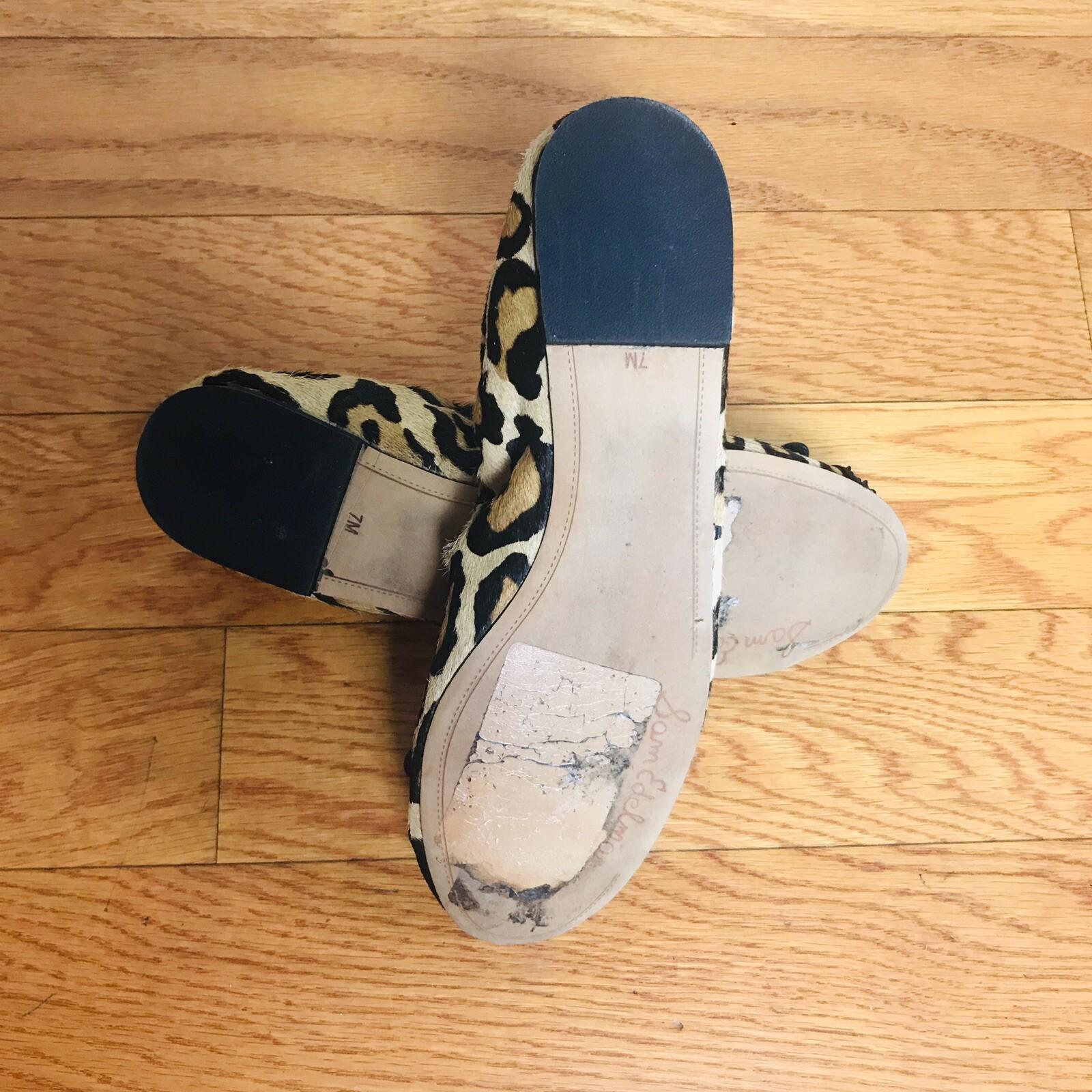 Sam Edelman Women Leather Shoes Size 7M Animal Print Ballet Beaded Slip On Flat