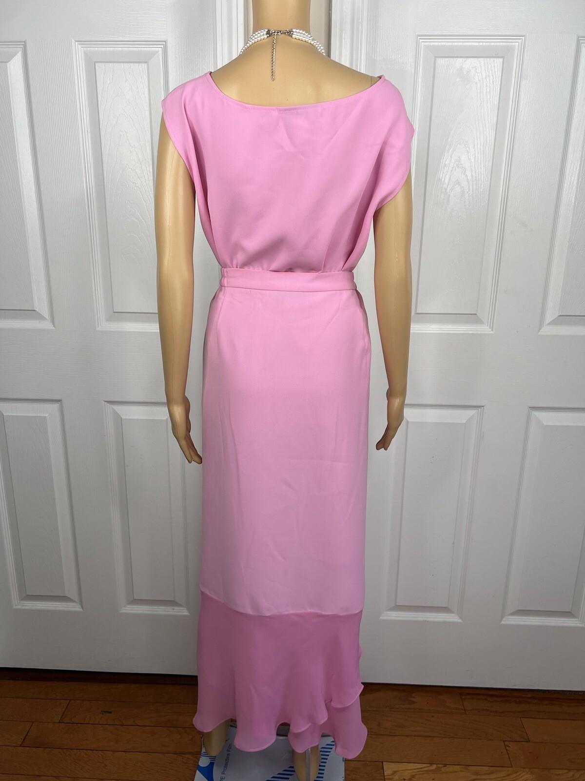 Nina Rossi Polyester Skirt Suit Top Size 22 Pink Ruffle Beaded Lined Women 3PC