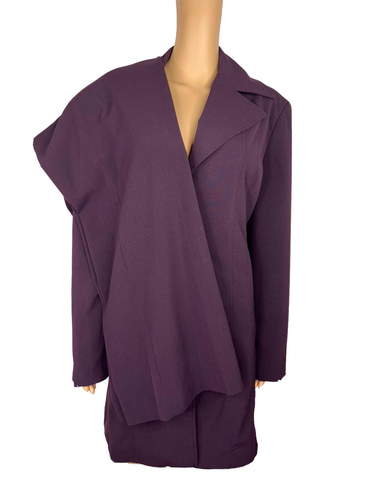 10-4710.jpg Larry Levine Polyester Rayon Spandex Pant Suit 14 Eggplant Wide Leg Lined 2PC