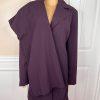 10-4711.jpg Larry Levine Polyester Rayon Spandex Pant Suit 14 Eggplant Wide Leg Lined 2PC