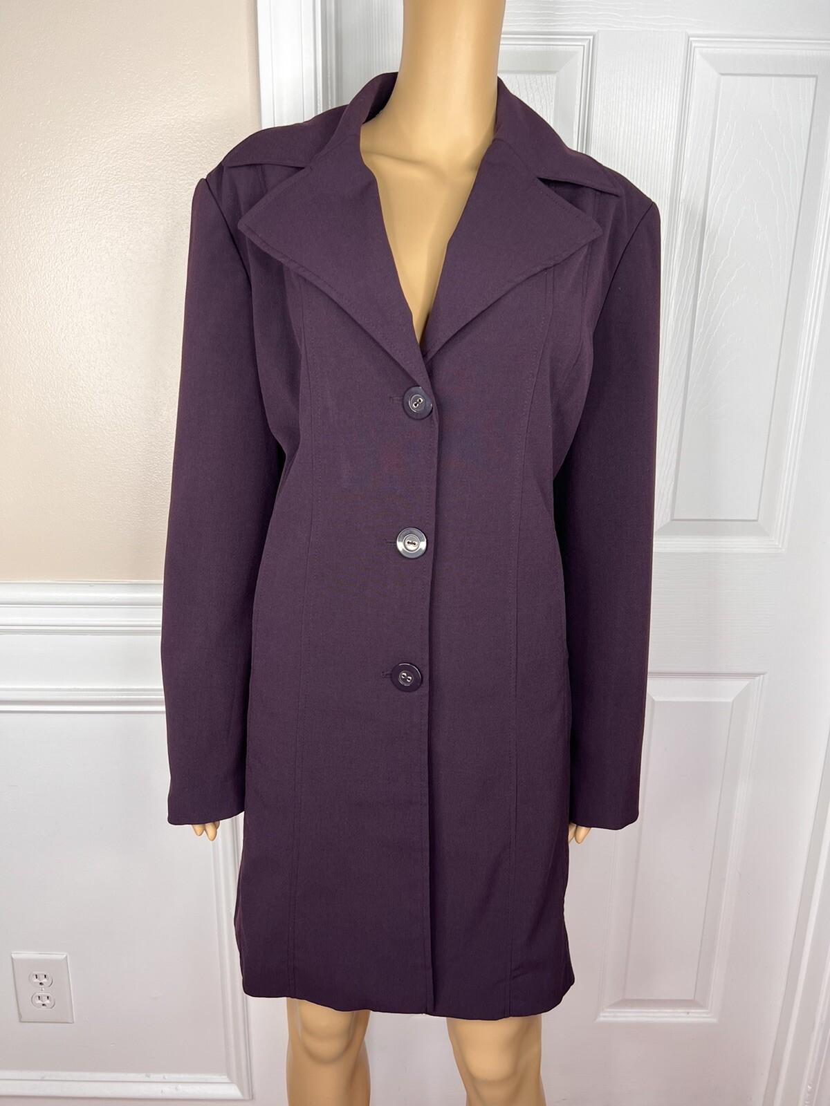 10-4712.jpg Larry Levine Polyester Rayon Spandex Pant Suit 14 Eggplant Wide Leg Lined 2PC