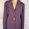 10-4713.jpg Larry Levine Polyester Rayon Spandex Pant Suit 14 Eggplant Wide Leg Lined 2PC