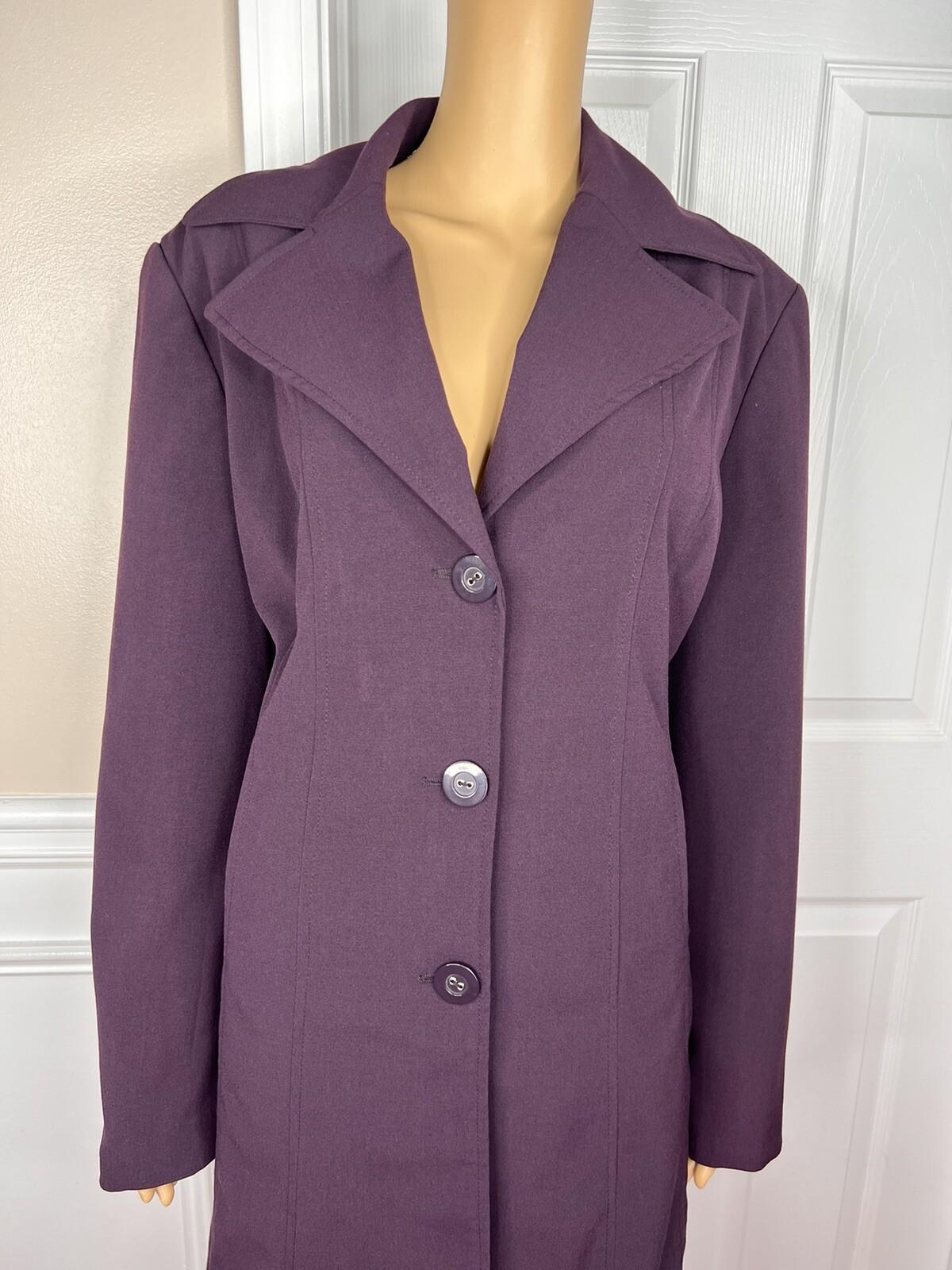 10-4713.jpg Larry Levine Polyester Rayon Spandex Pant Suit 14 Eggplant Wide Leg Lined 2PC