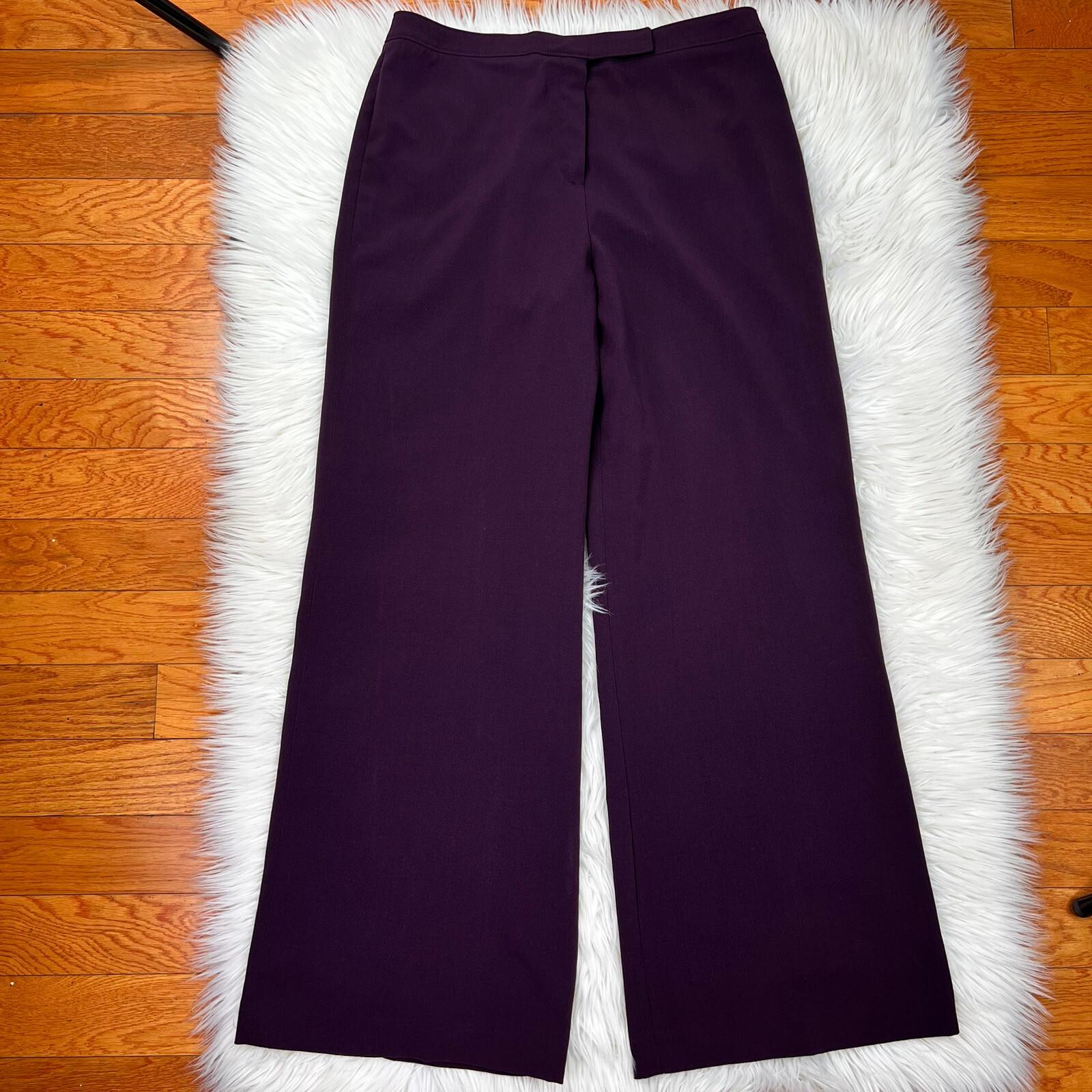 10-4715.jpg Larry Levine Polyester Rayon Spandex Pant Suit 14 Eggplant Wide Leg Lined 2PC