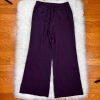 10-4716.jpg Larry Levine Polyester Rayon Spandex Pant Suit 14 Eggplant Wide Leg Lined 2PC