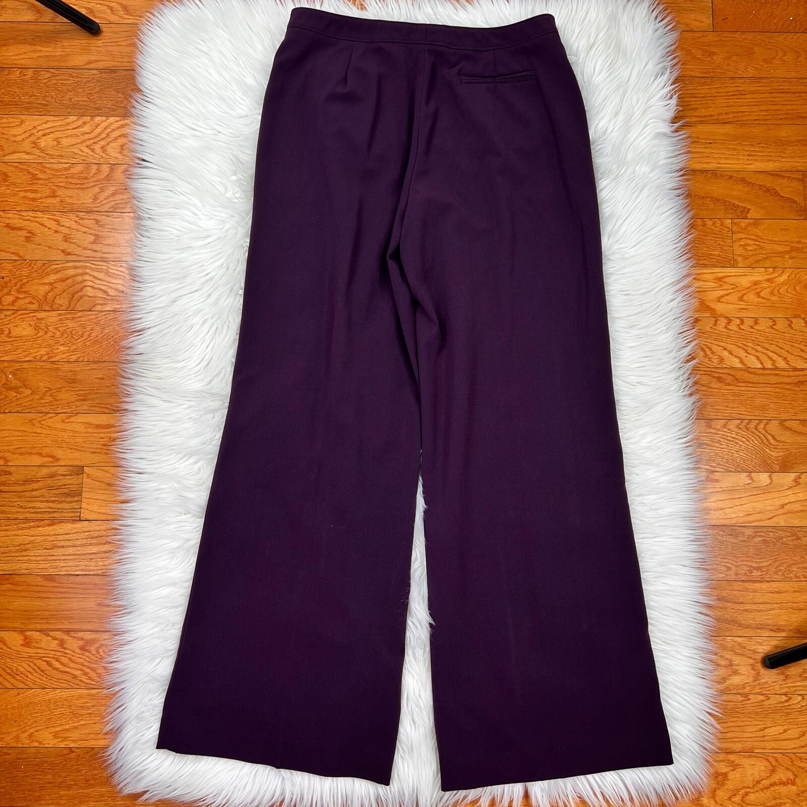 10-4716.jpg Larry Levine Polyester Rayon Spandex Pant Suit 14 Eggplant Wide Leg Lined 2PC