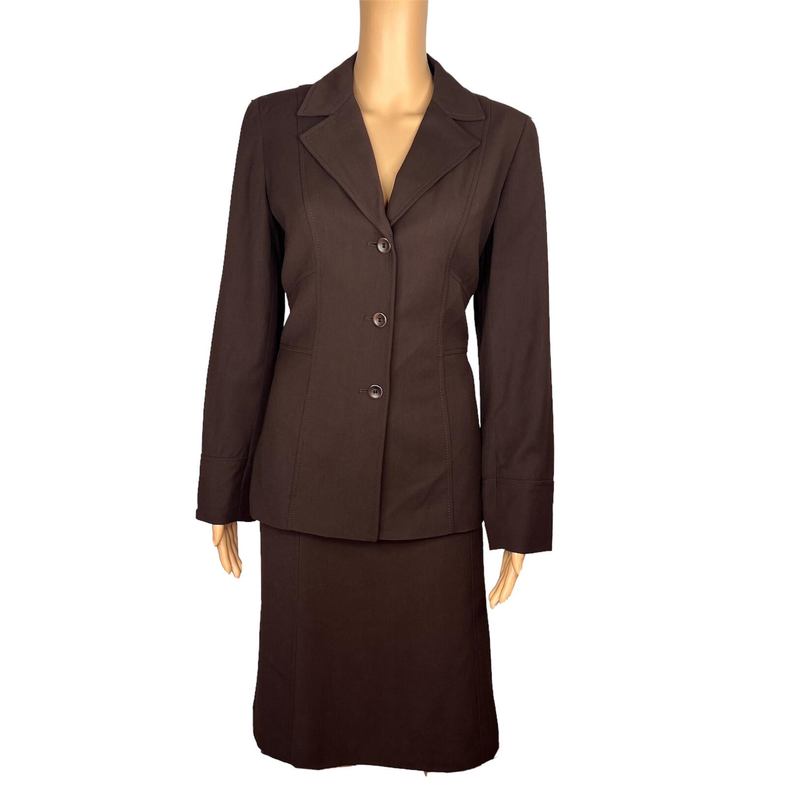 LIZ CLAIBORNE 2PC Brown Viscose Wool Lycra Stretch Flared Career Skirt Suit SZ 4