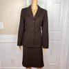 LIZ CLAIBORNE 2PC Brown Viscose Wool Lycra Stretch Flared Career Skirt Suit SZ 4