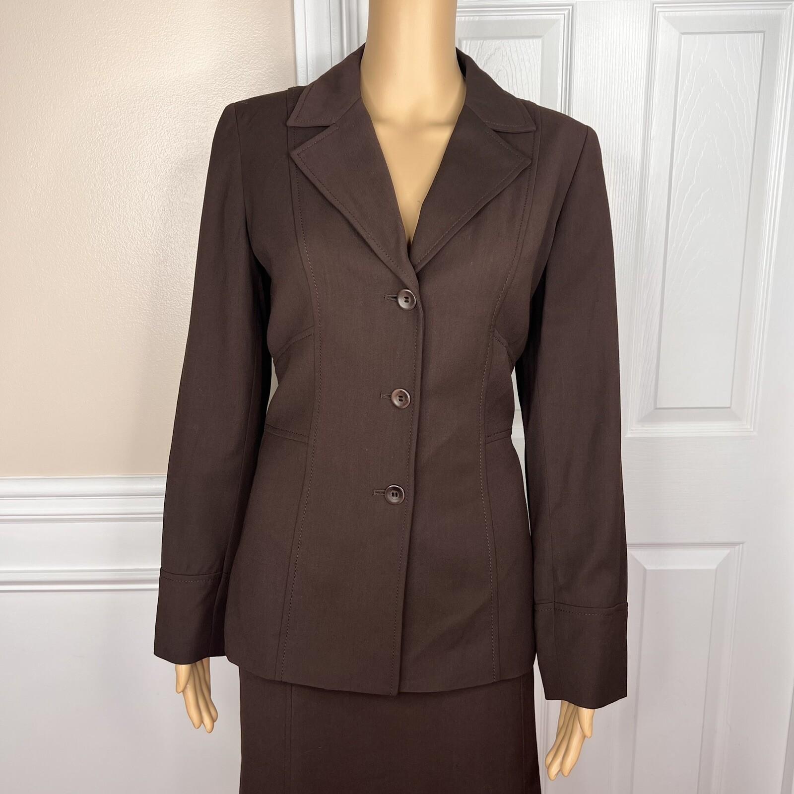 LIZ CLAIBORNE 2PC Brown Viscose Wool Lycra Stretch Flared Career Skirt Suit SZ 4