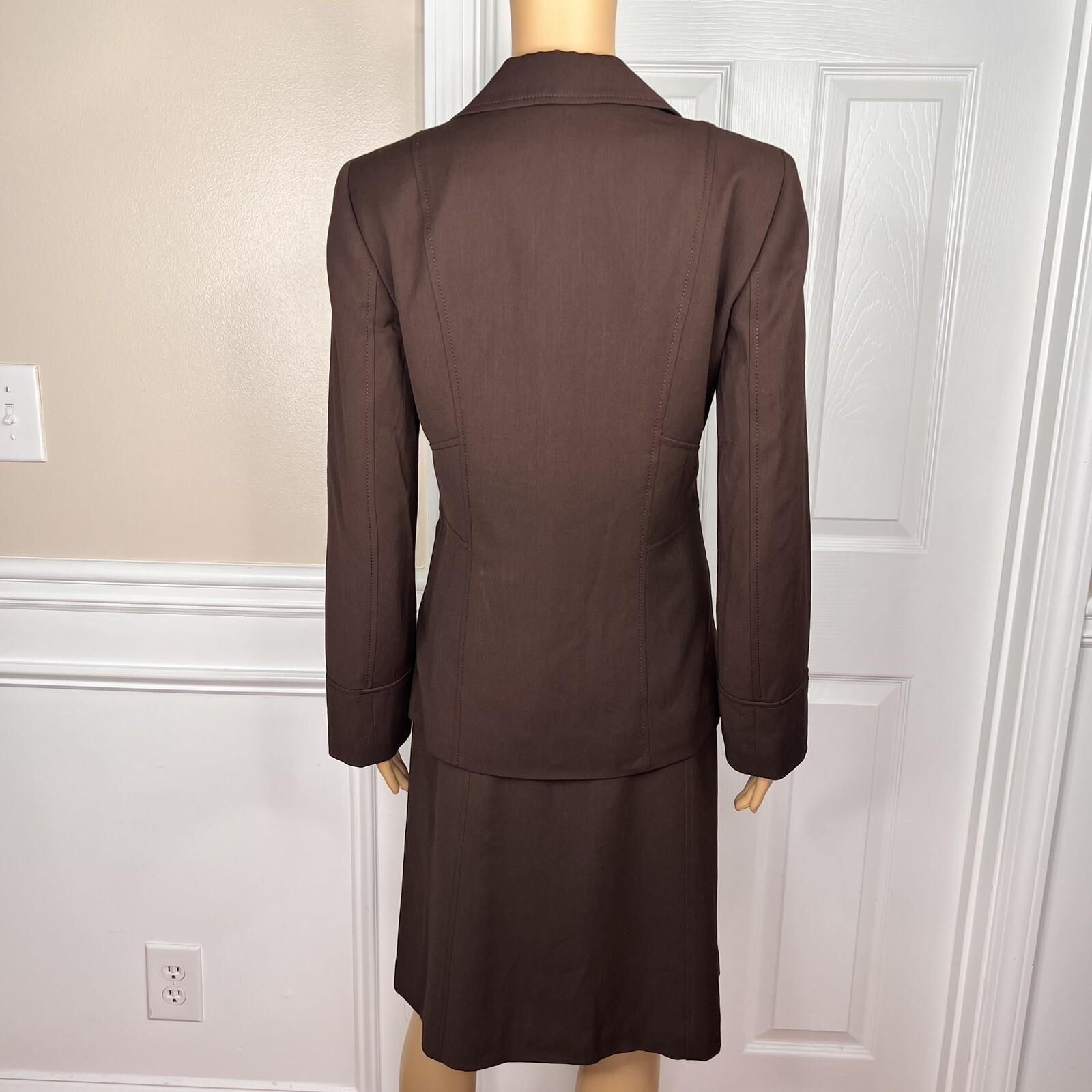 LIZ CLAIBORNE 2PC Brown Viscose Wool Lycra Stretch Flared Career Skirt Suit SZ 4