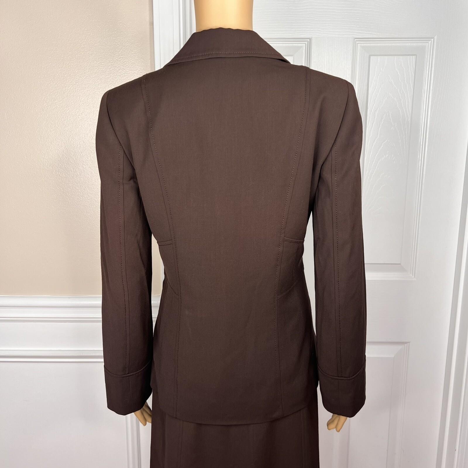 LIZ CLAIBORNE 2PC Brown Viscose Wool Lycra Stretch Flared Career Skirt Suit SZ 4