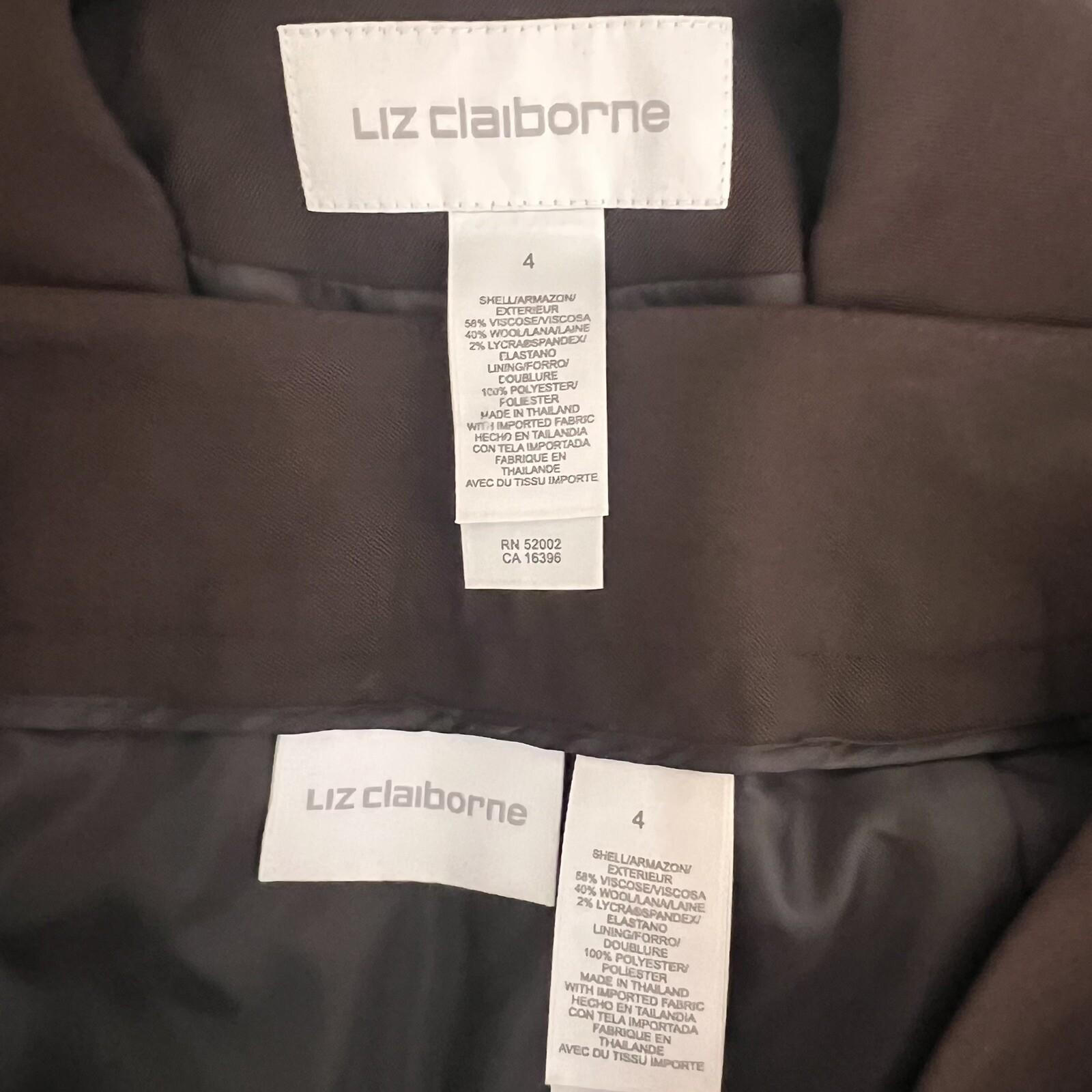 LIZ CLAIBORNE 2PC Brown Viscose Wool Lycra Stretch Flared Career Skirt Suit SZ 4