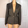 LARRY LEVINE Brown Striped Polyester Rayon Lined Career Blazer Size 8