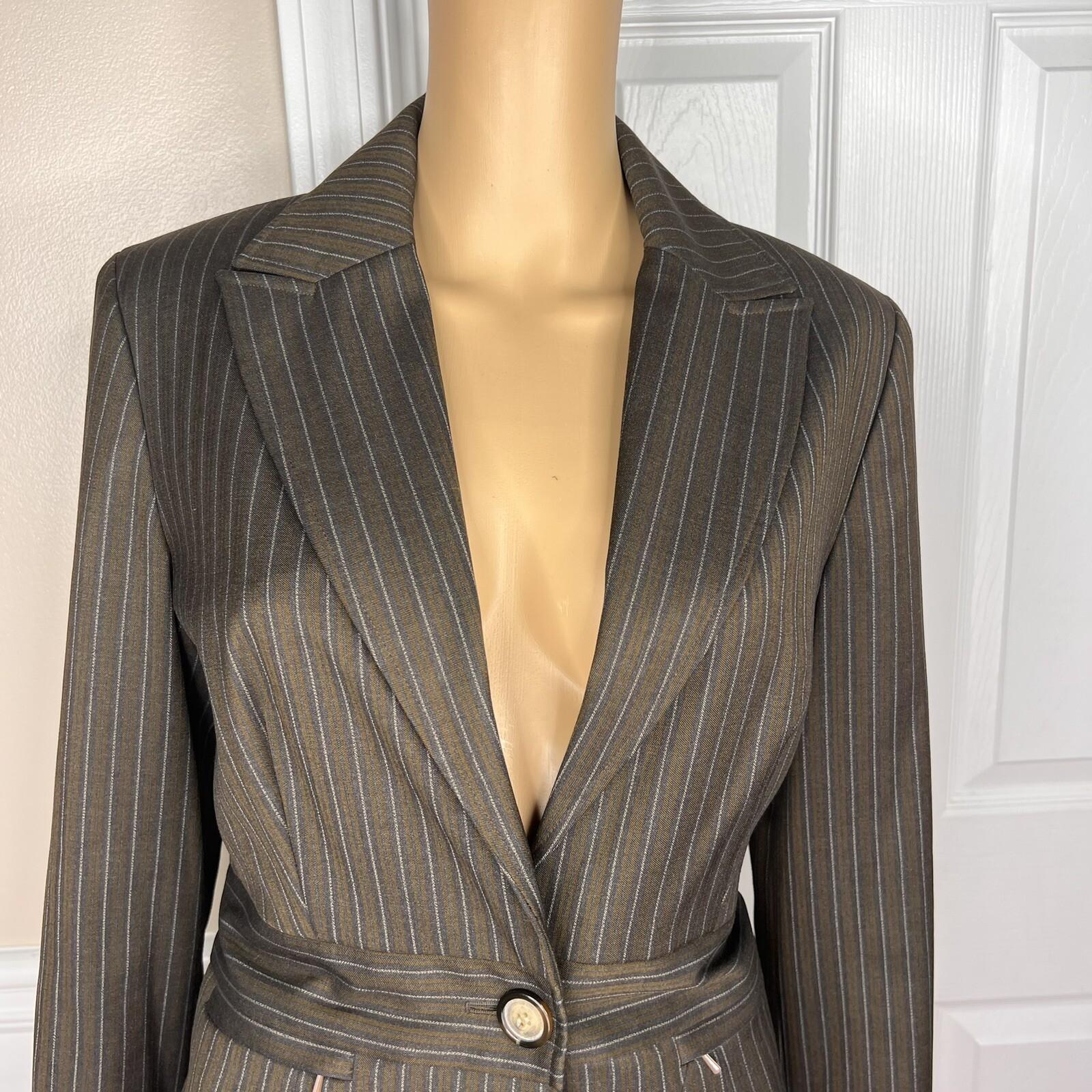 LARRY LEVINE Brown Striped Polyester Rayon Lined Career Blazer Size 8