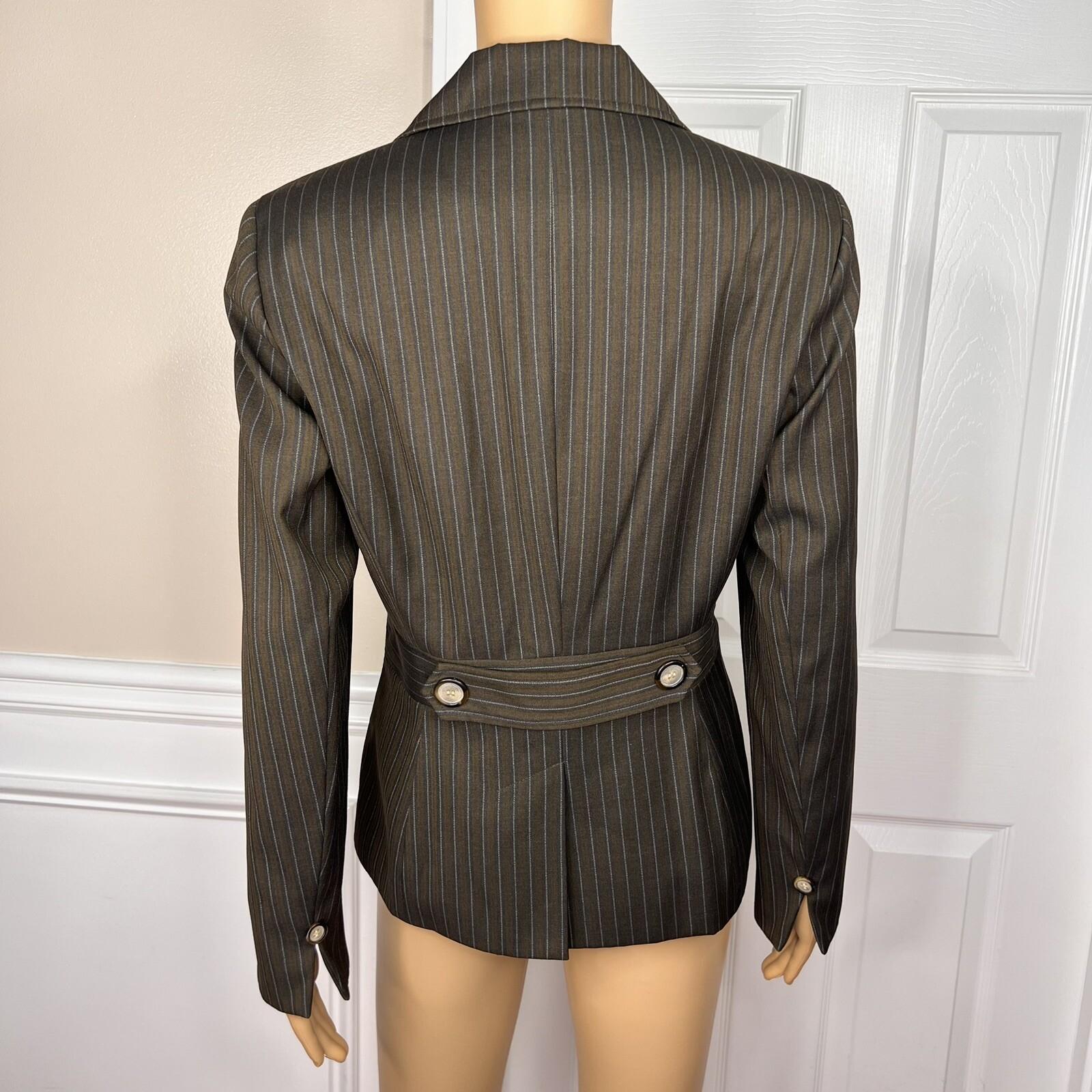 LARRY LEVINE Brown Striped Polyester Rayon Lined Career Blazer Size 8