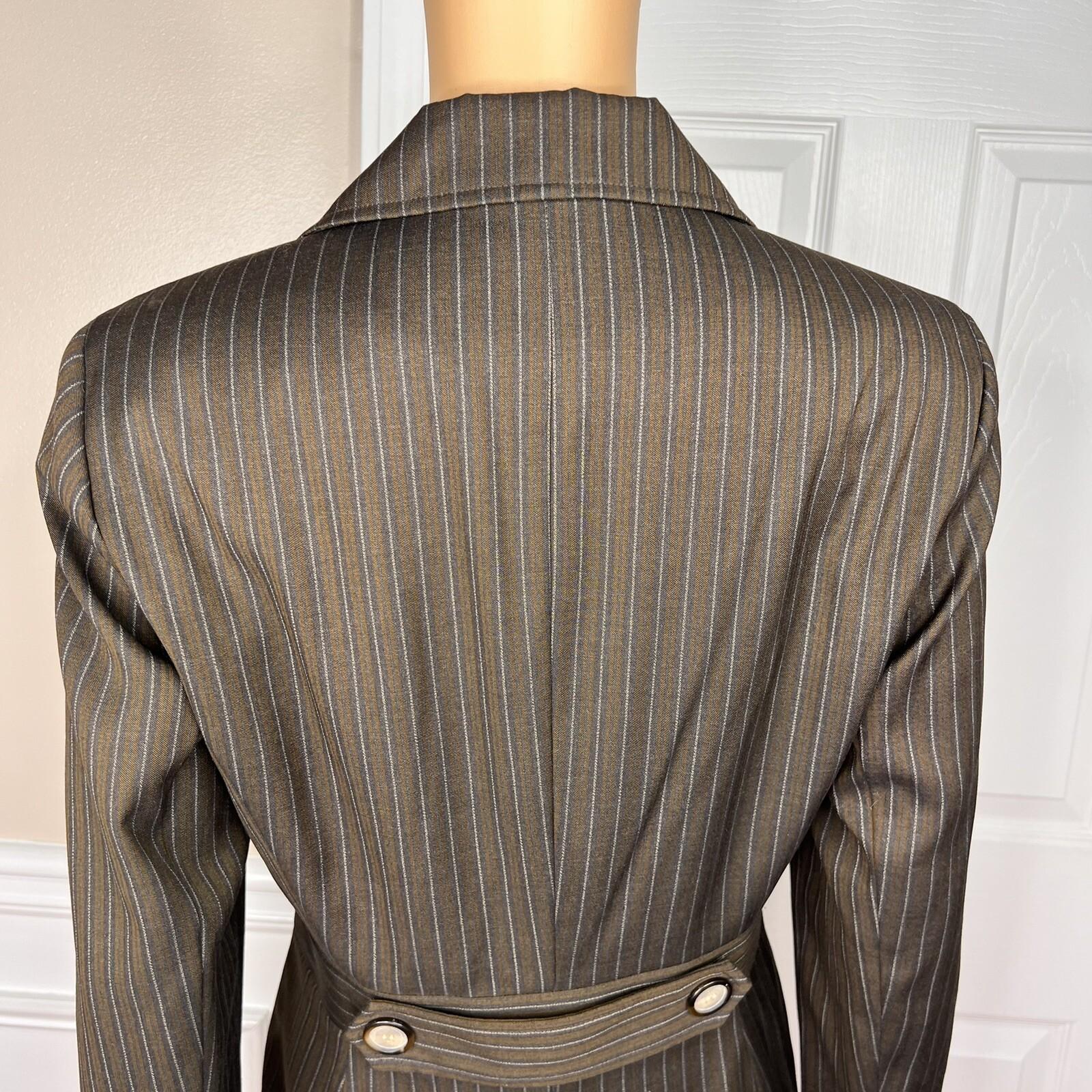 LARRY LEVINE Brown Striped Polyester Rayon Lined Career Blazer Size 8
