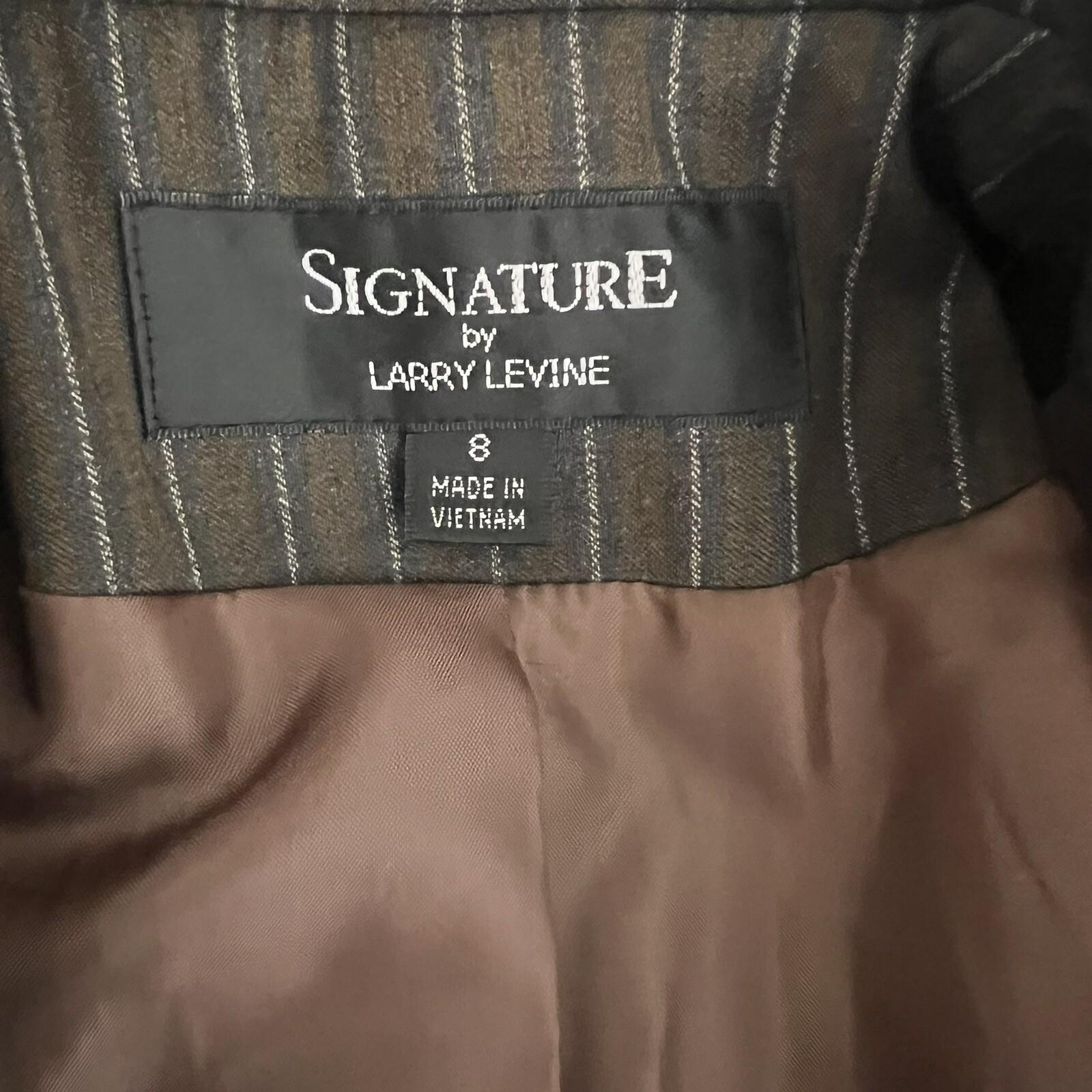 LARRY LEVINE Brown Striped Polyester Rayon Lined Career Blazer Size 8