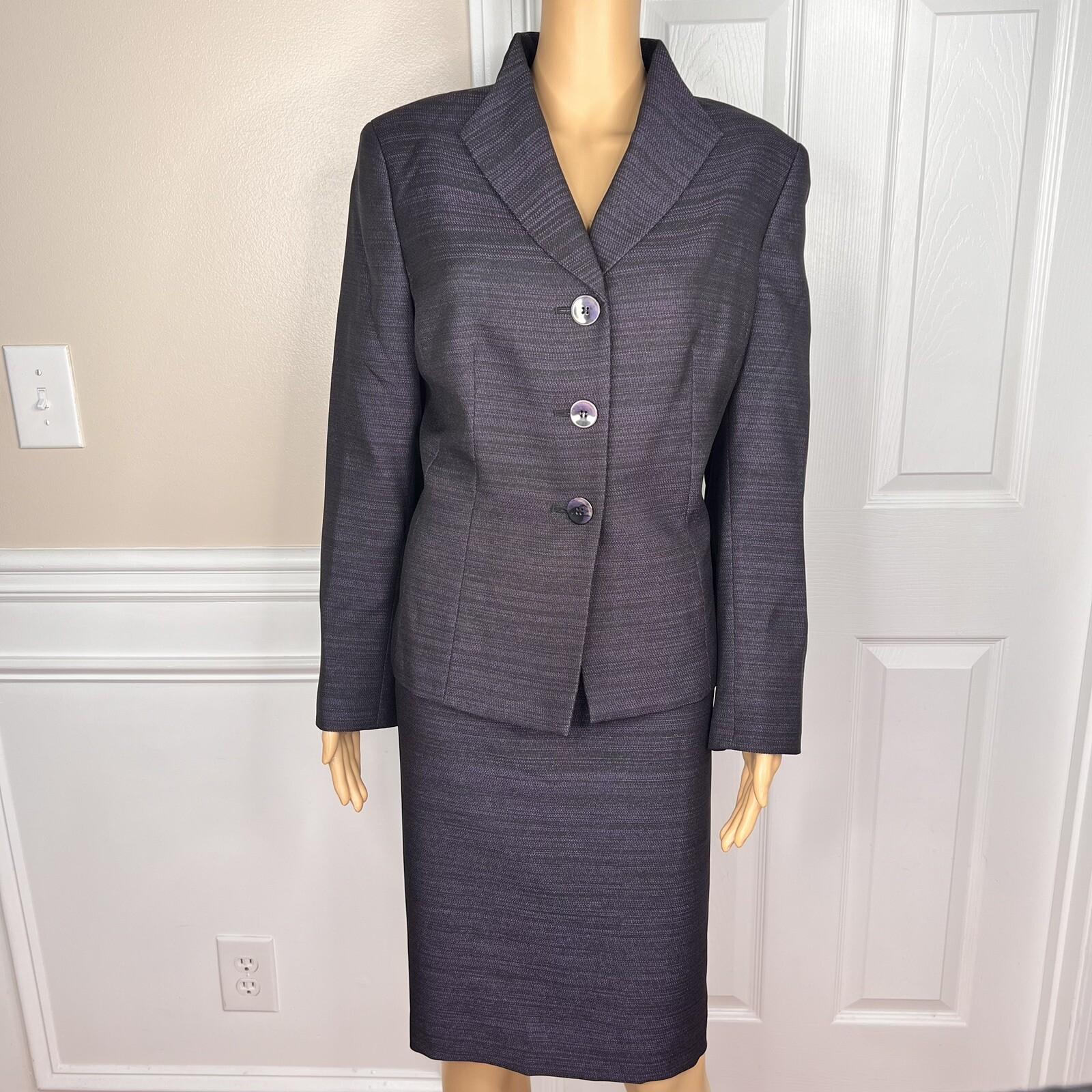 Le Suit Polyester Metallic Skirt Suit Size 14P Purple Black Stand Up Collar 2PC