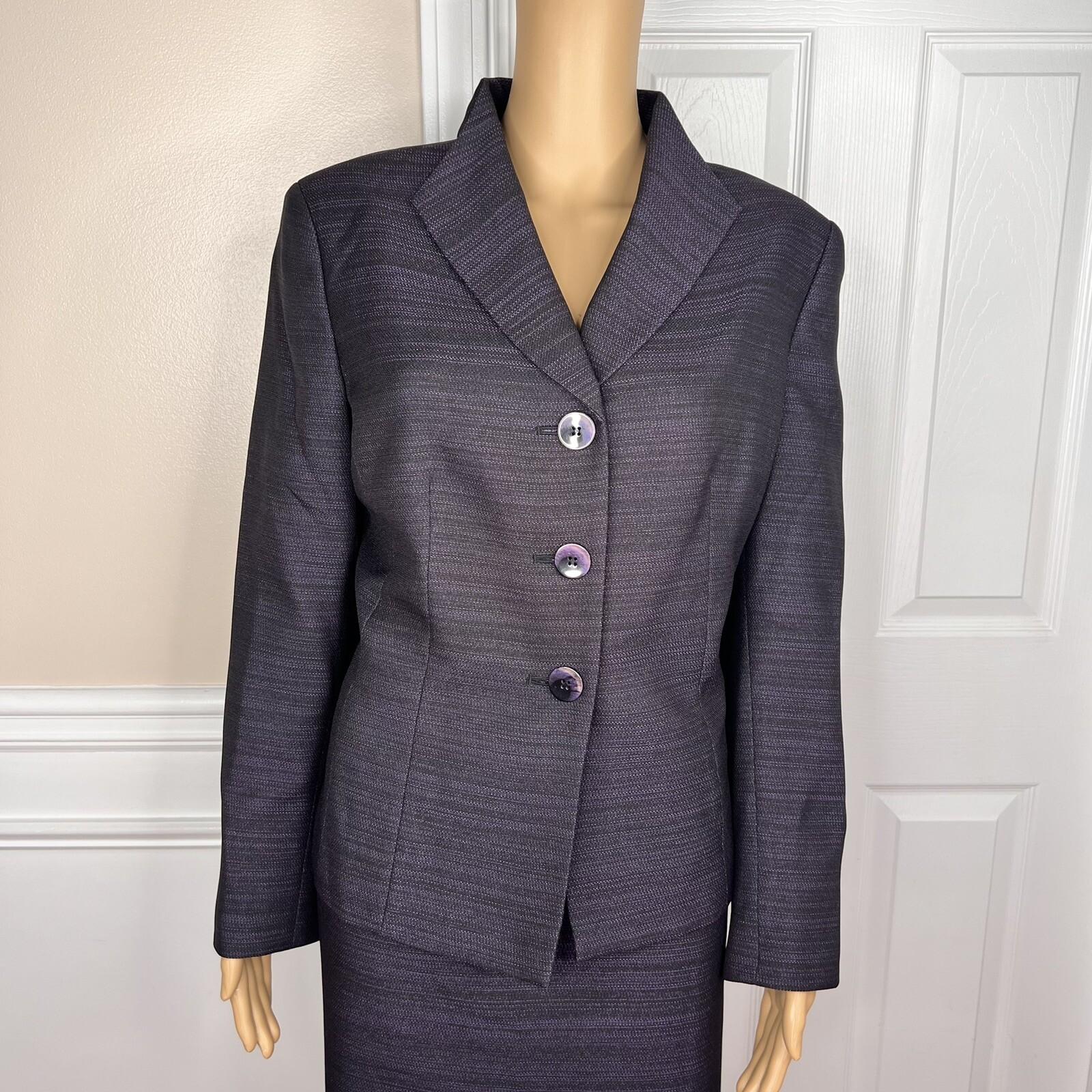Le Suit Polyester Metallic Skirt Suit Size 14P Purple Black Stand Up Collar 2PC