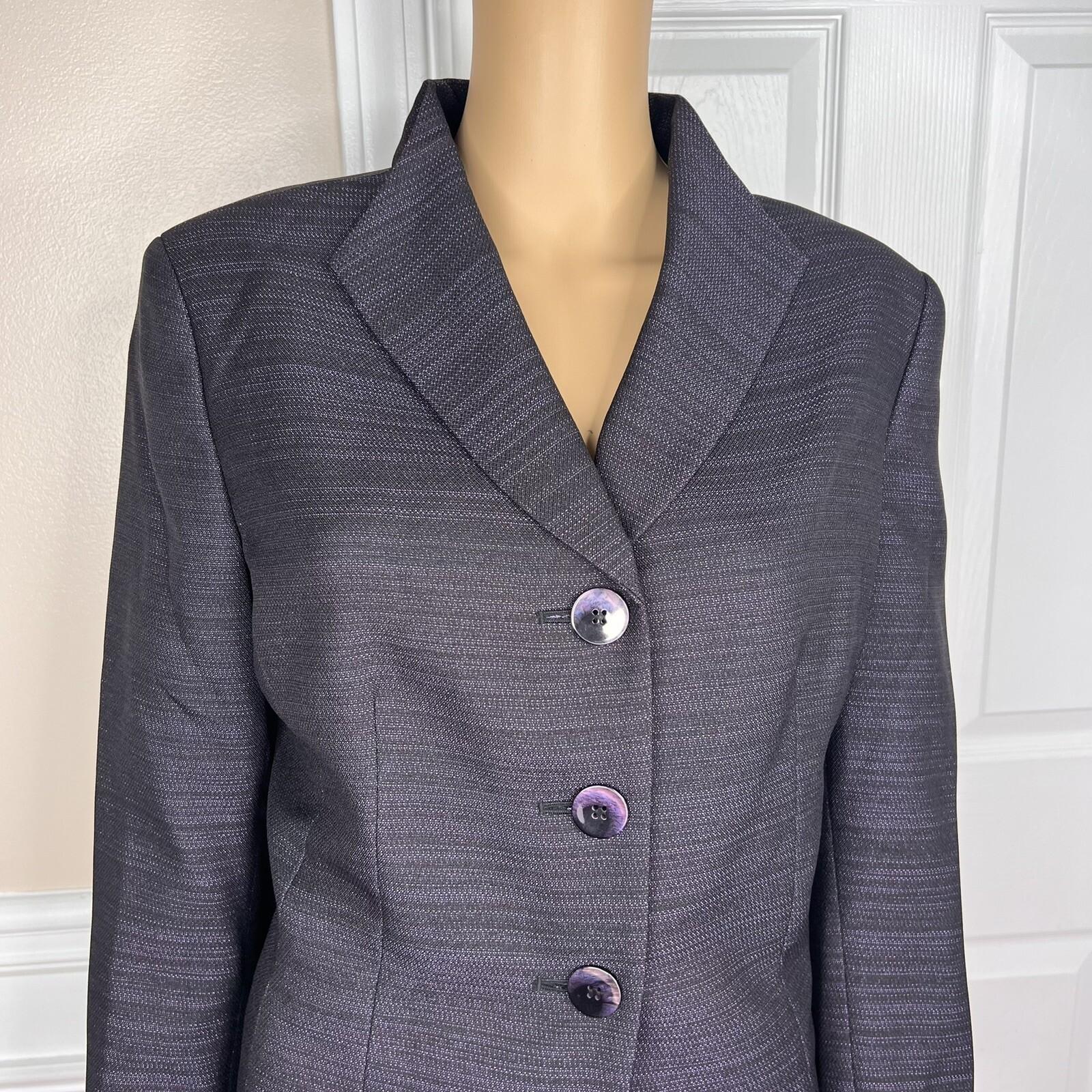 Le Suit Polyester Metallic Skirt Suit Size 14P Purple Black Stand Up Collar 2PC