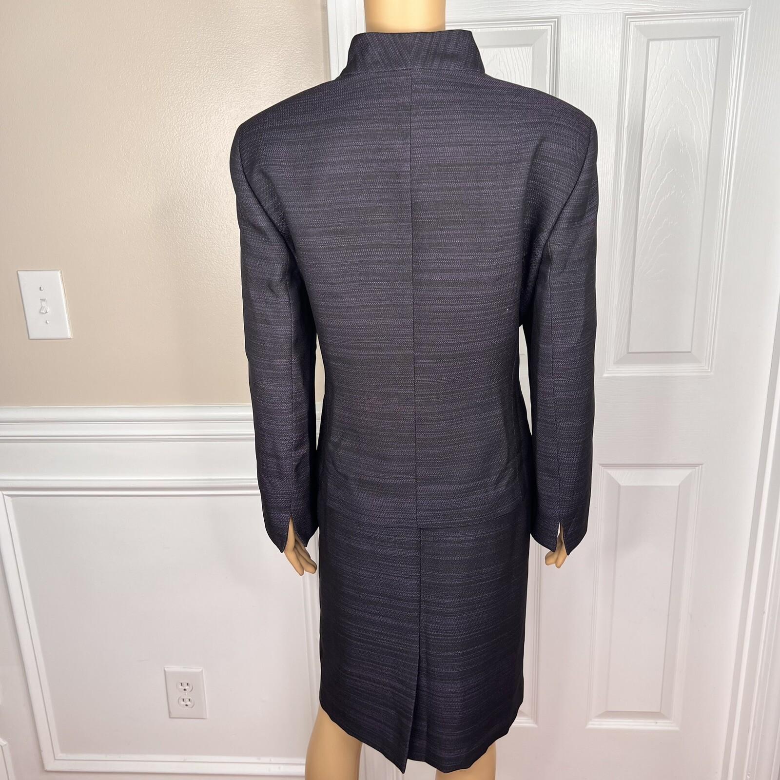Le Suit Polyester Metallic Skirt Suit Size 14P Purple Black Stand Up Collar 2PC