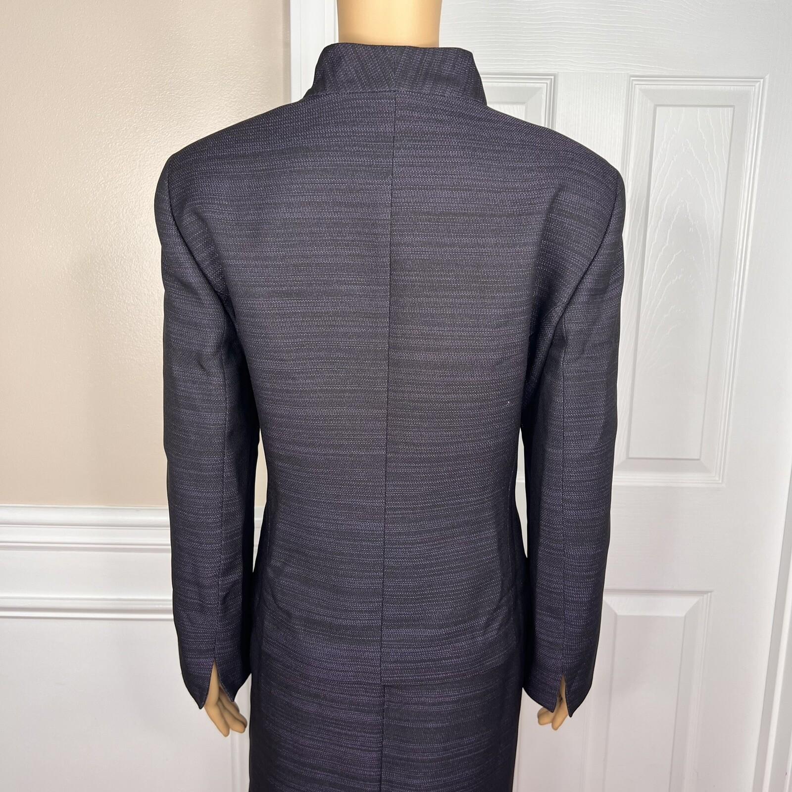 Le Suit Polyester Metallic Skirt Suit Size 14P Purple Black Stand Up Collar 2PC