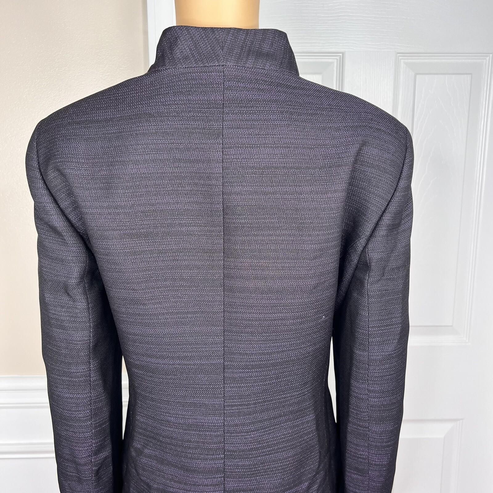 Le Suit Polyester Metallic Skirt Suit Size 14P Purple Black Stand Up Collar 2PC