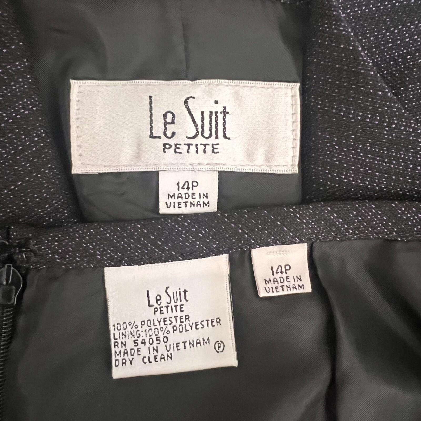 Le Suit Polyester Metallic Skirt Suit Size 14P Purple Black Stand Up Collar 2PC