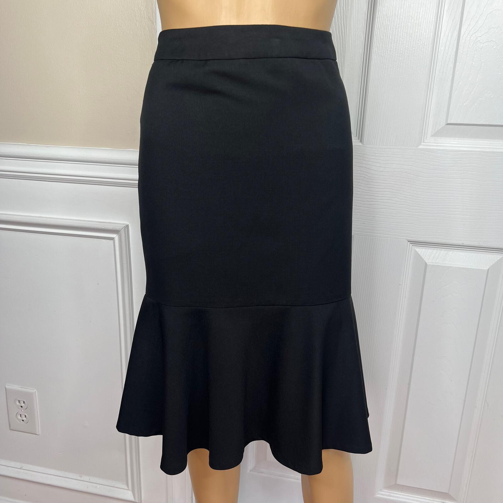 10-4745.jpg Kasper Women Black Polyester Lined Ruffle Knee Length Skirt Size 6