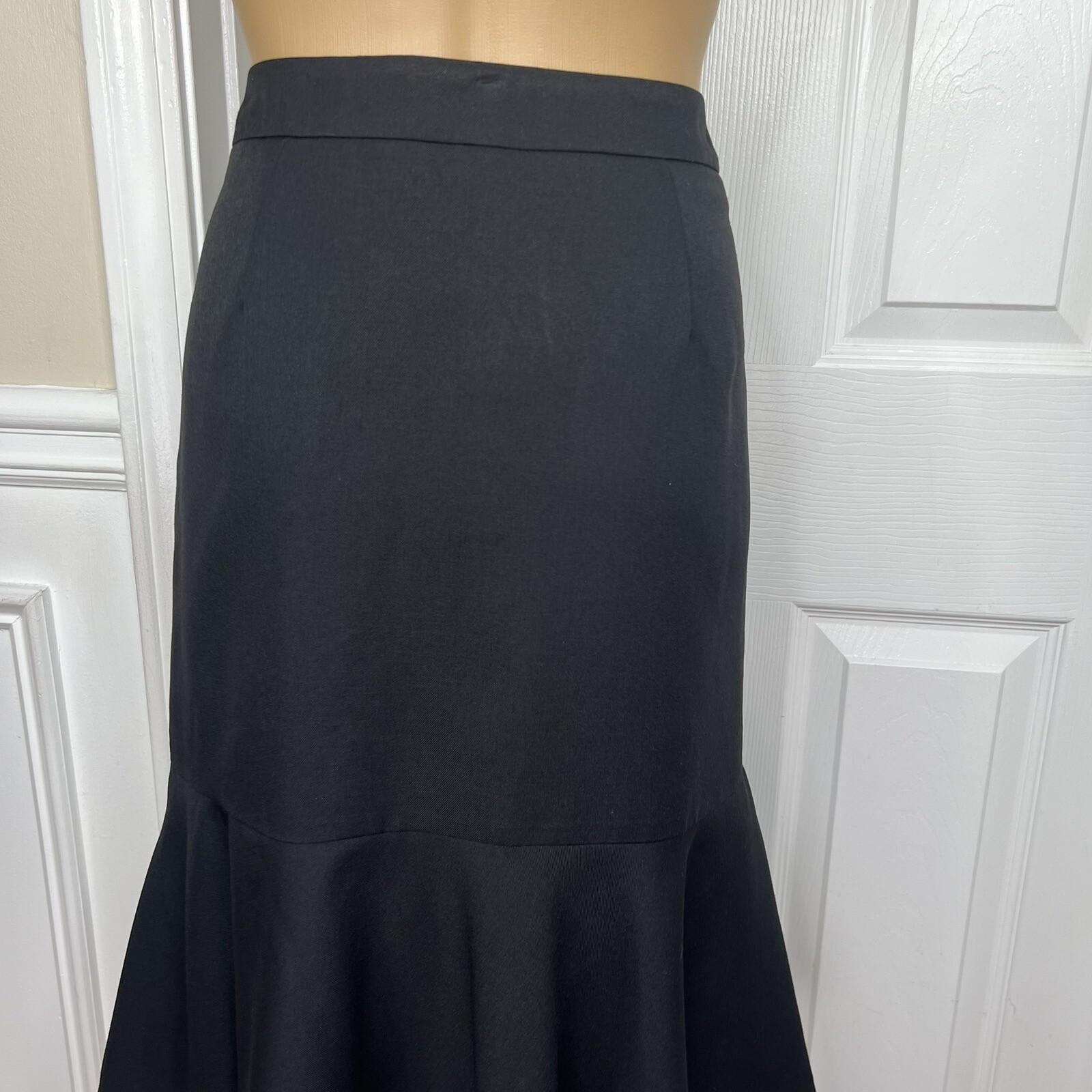 10-4748.jpg Kasper Women Black Polyester Lined Ruffle Knee Length Skirt Size 6