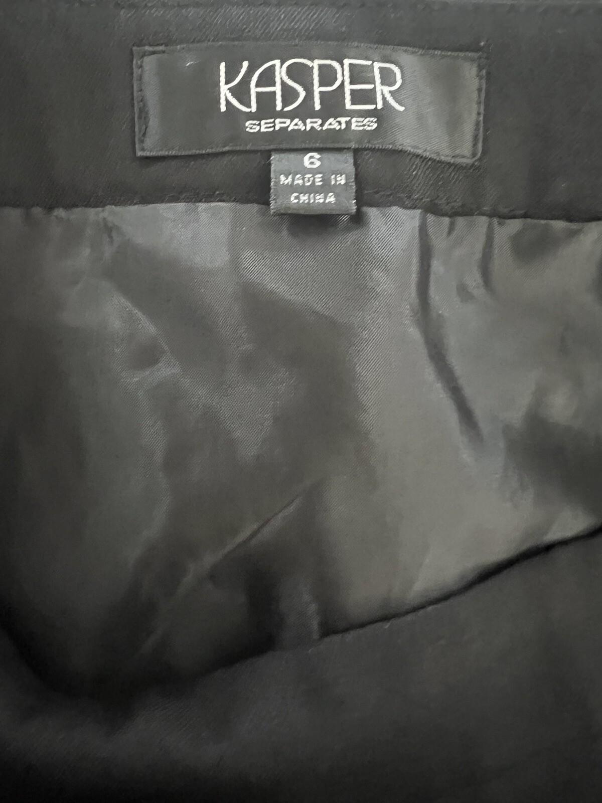10-4749.jpg Kasper Women Black Polyester Lined Ruffle Knee Length Skirt Size 6